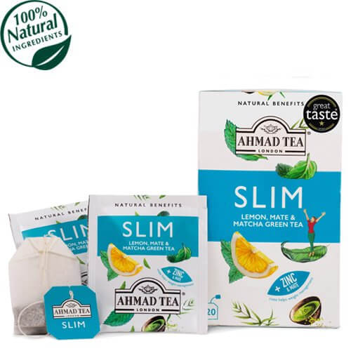 Infusión de té verde Ahmad Limón, Mate y Matcha "Slim" (20 bolsitas)