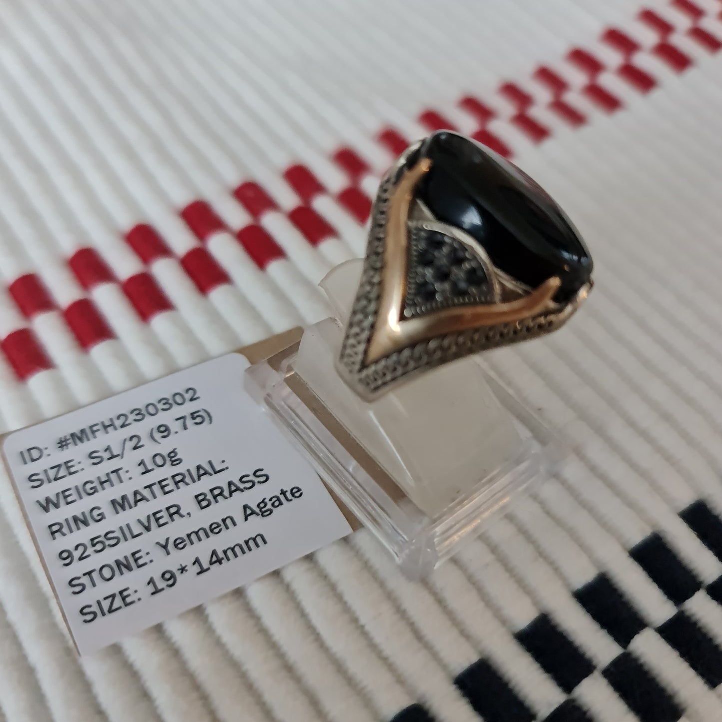 Anillo yemení de ágata genuina de plata 925 para hombre, raro, MFH230302