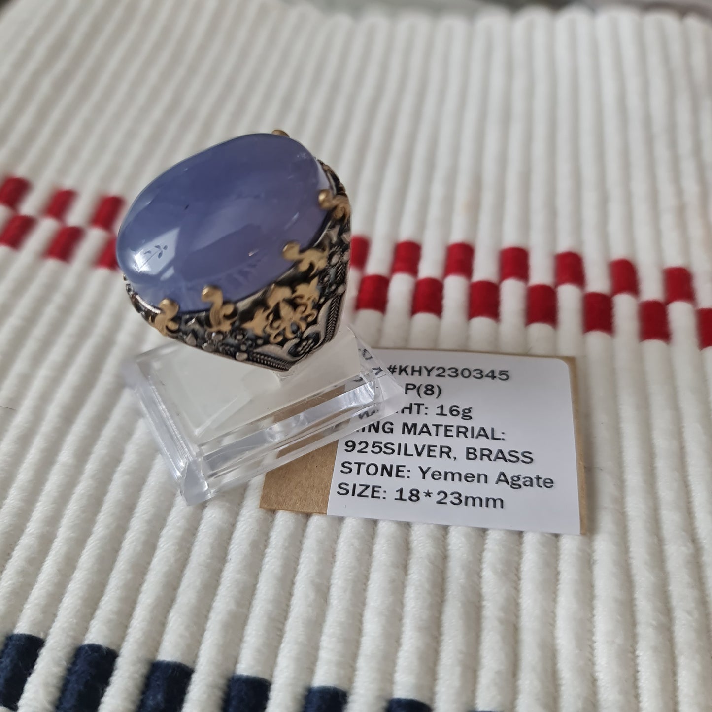 Yemeni Rare Genuine Agate 925 Silver Men's Ring KHY230345