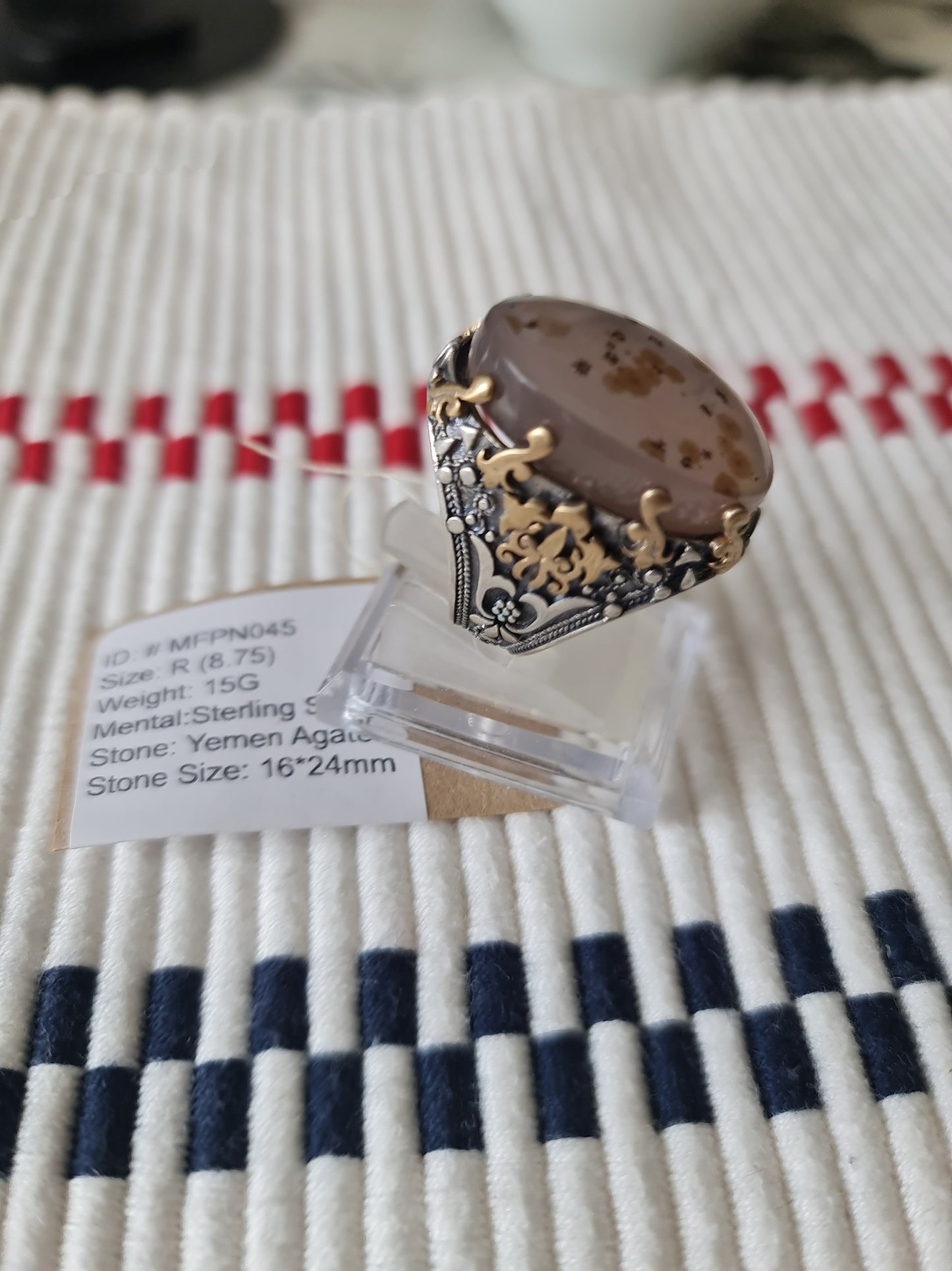 Yemeni Rare Genuine Agate 925 Silver Men's Ring MFPN045