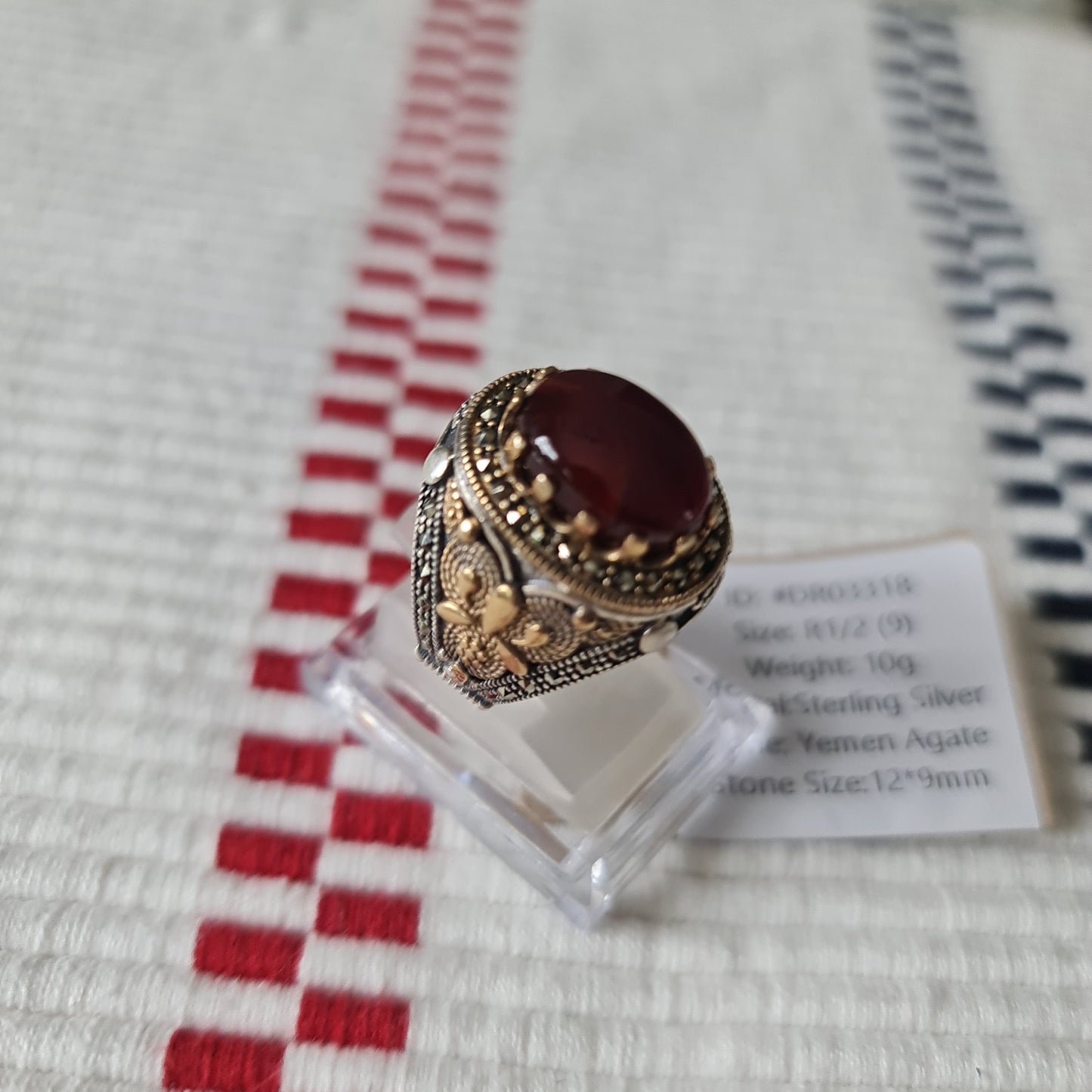 Yemeni Rare Genuine Agate 925 Silver Men's Ring DR03318