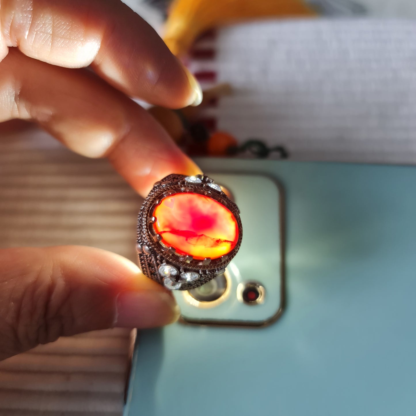 Yemeni Rare Genuine Agate 925 Silver Men's Ring DR03368