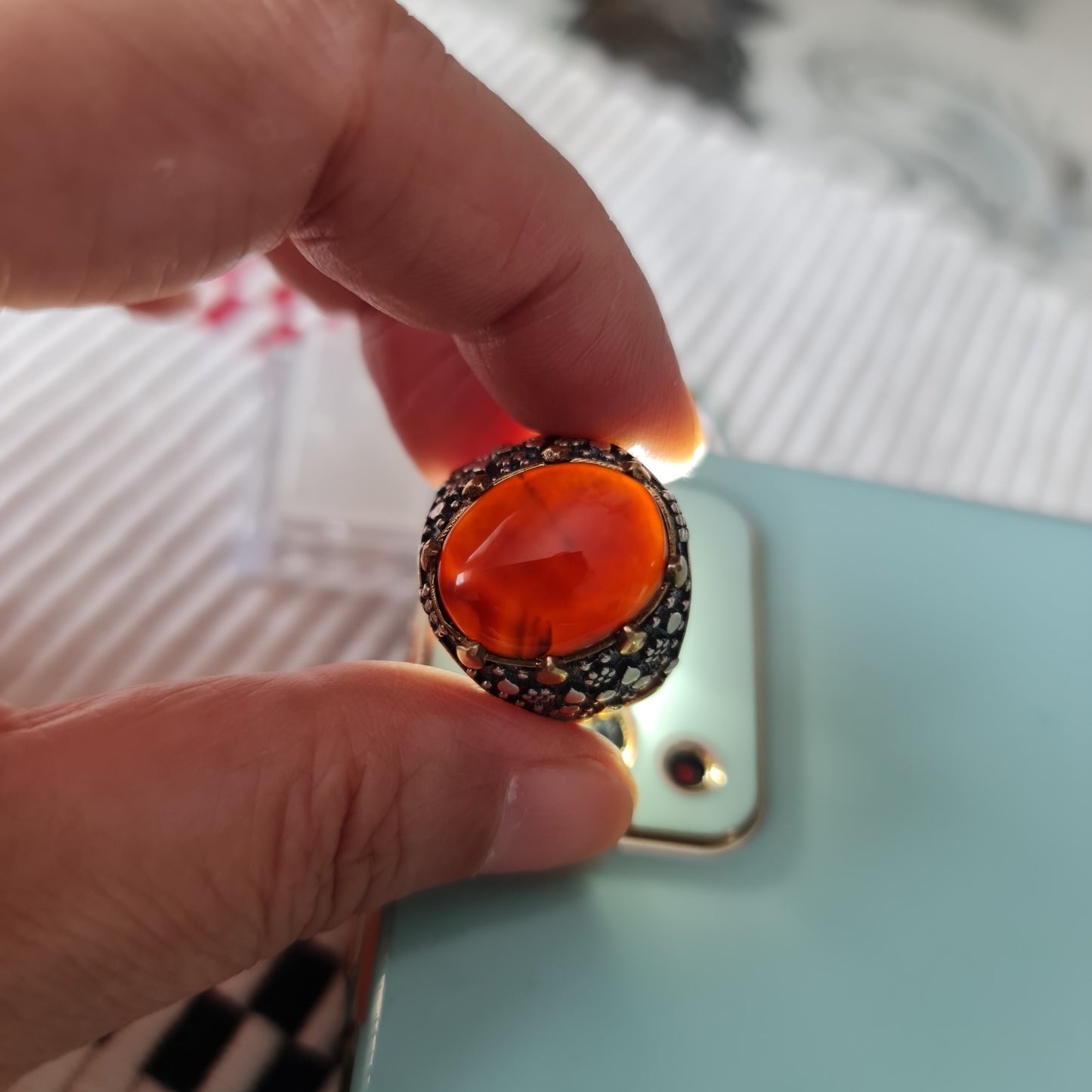 Yemeni Rare Genuine Agate 925 Silver Men's Ring DR03285