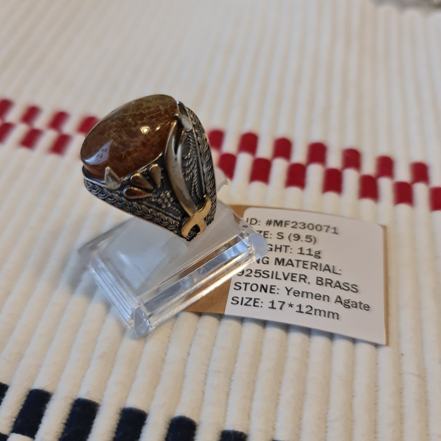 Yemeni Rare Genuine Agate 925 Silver Men's Ring MF230071