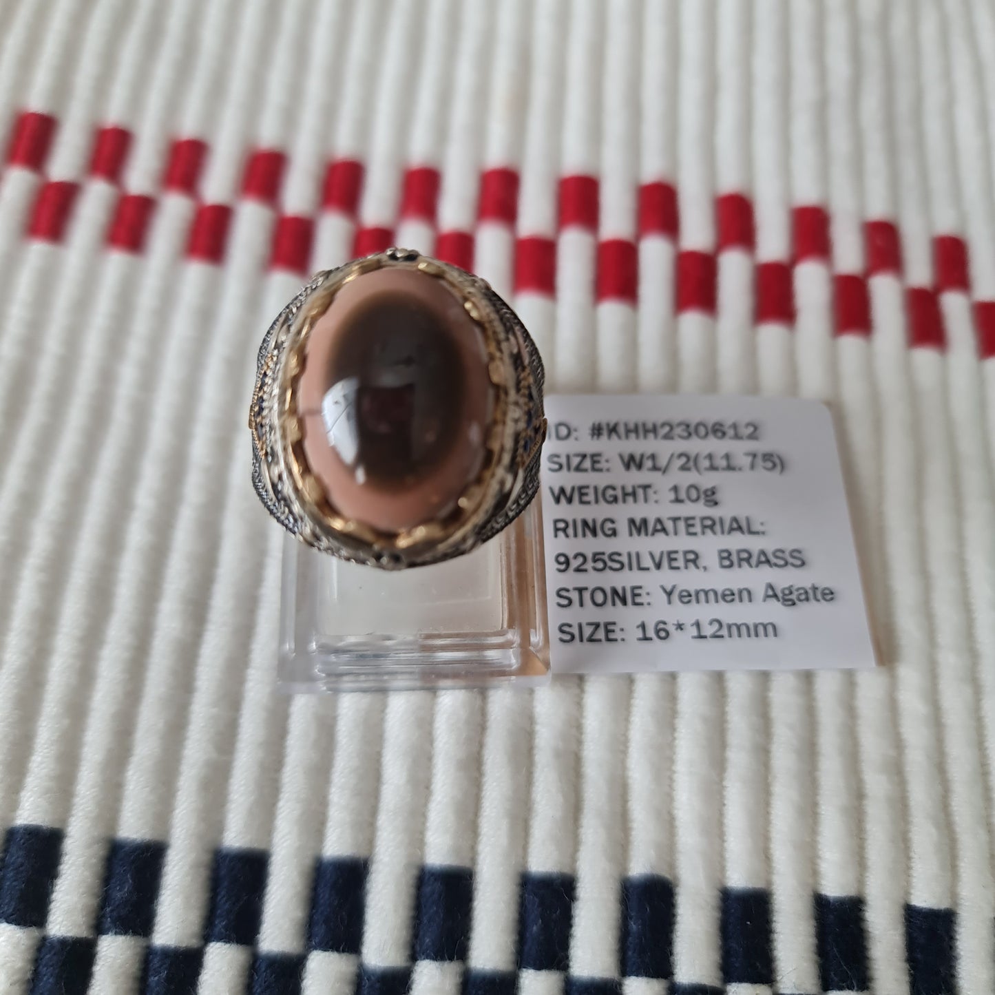 Yemeni Rare Genuine Agate 925 Silver Men's Ring KHH230612