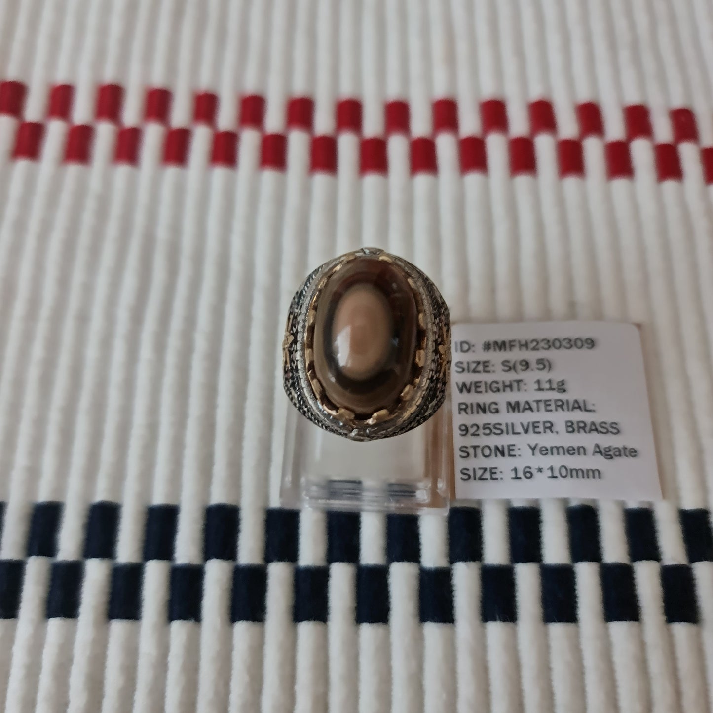 Yemeni Rare Genuine Agate 925 Silver Men's Ring MFH230309