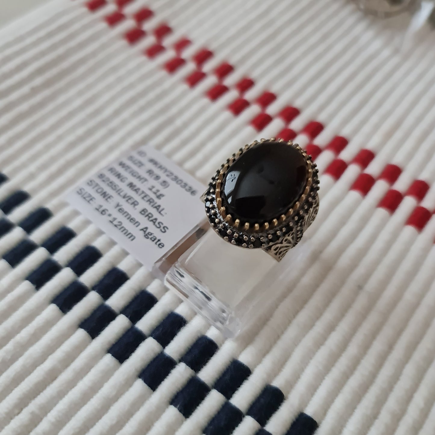 Anillo de plata 925 yemení de ágata auténtica, raro para hombre, KHY230336
