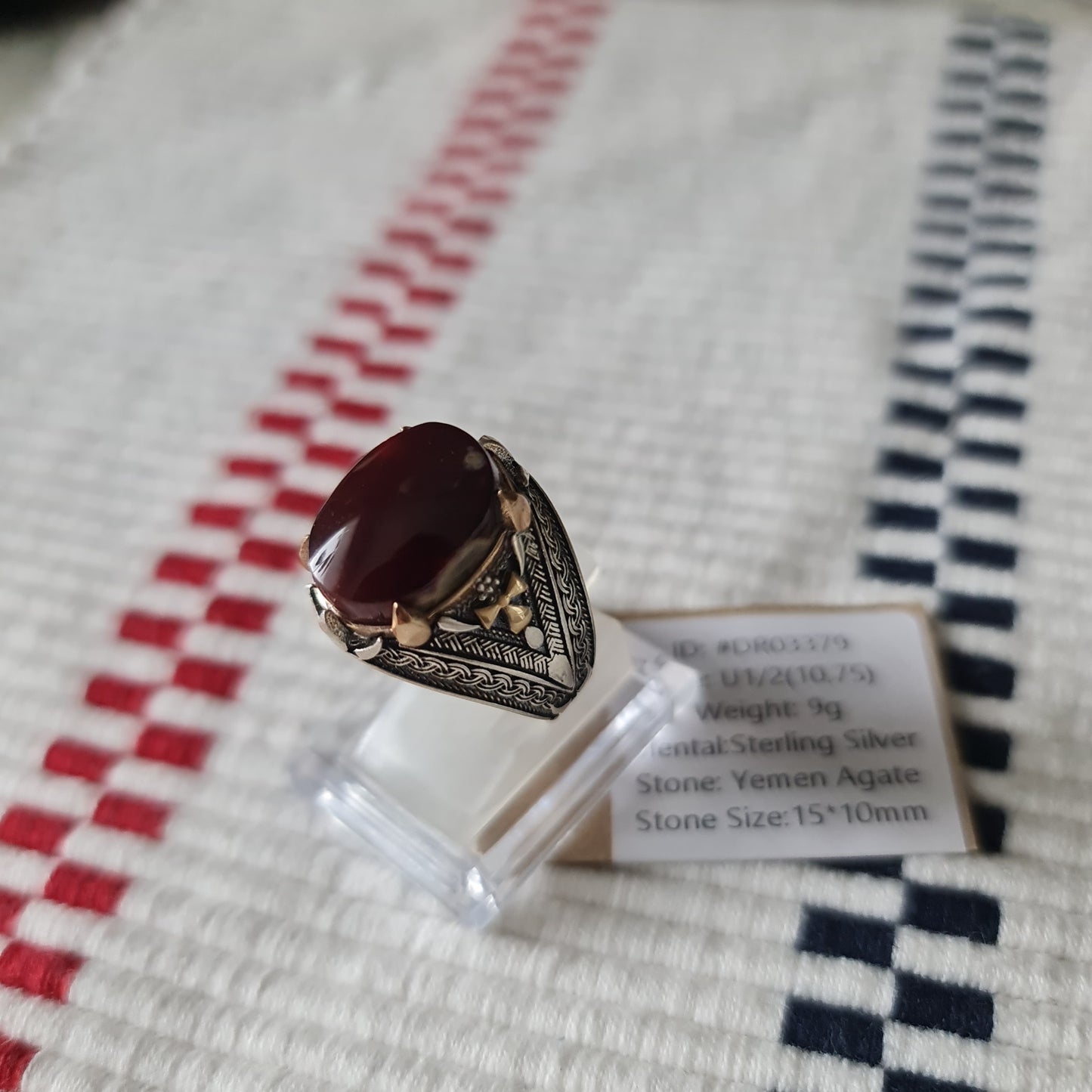 Yemeni Rare Genuine Agate 925 Silver Men's Ring DR03379