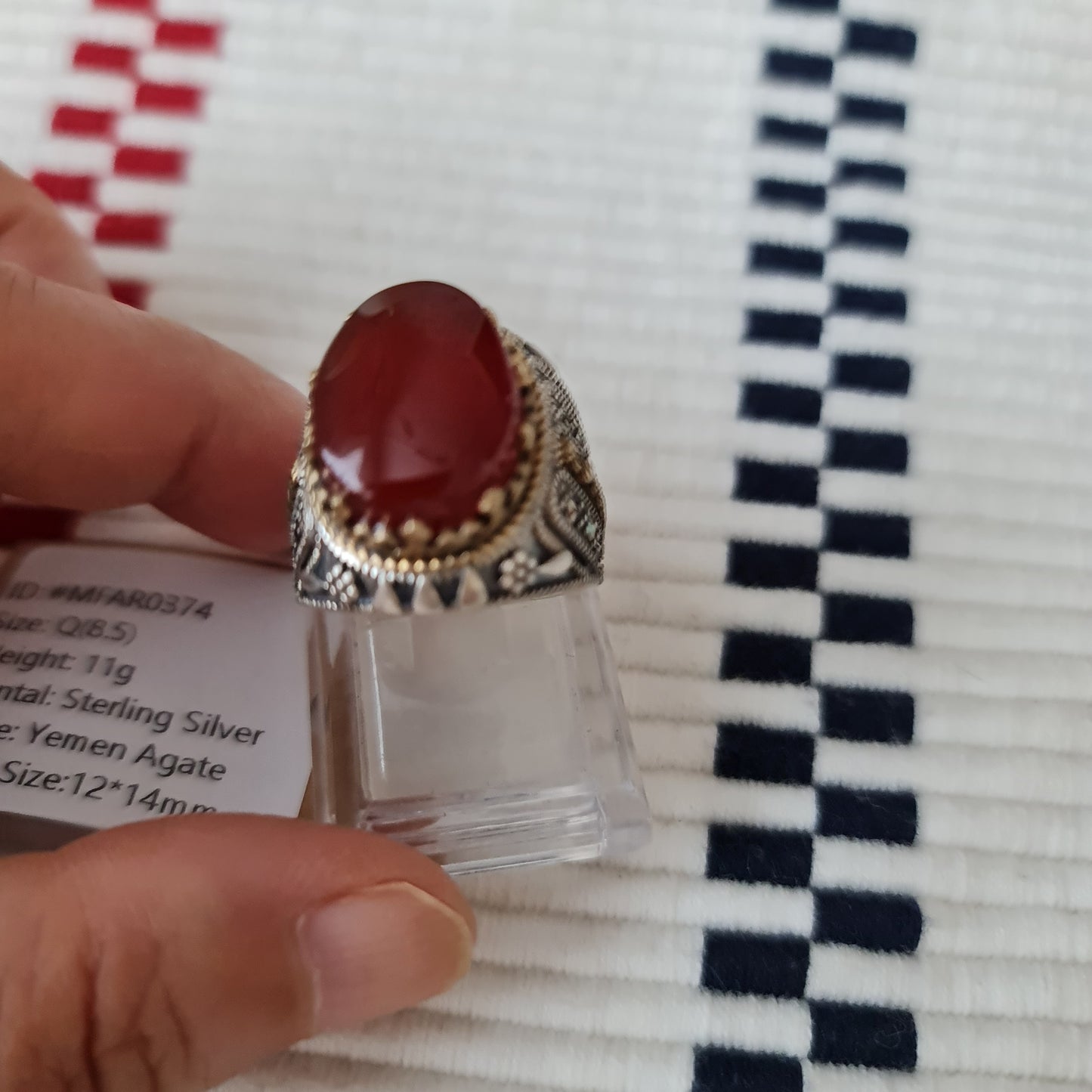 Yemeni Rare Genuine Agate 925 Silver Men's Ring MFAR0374