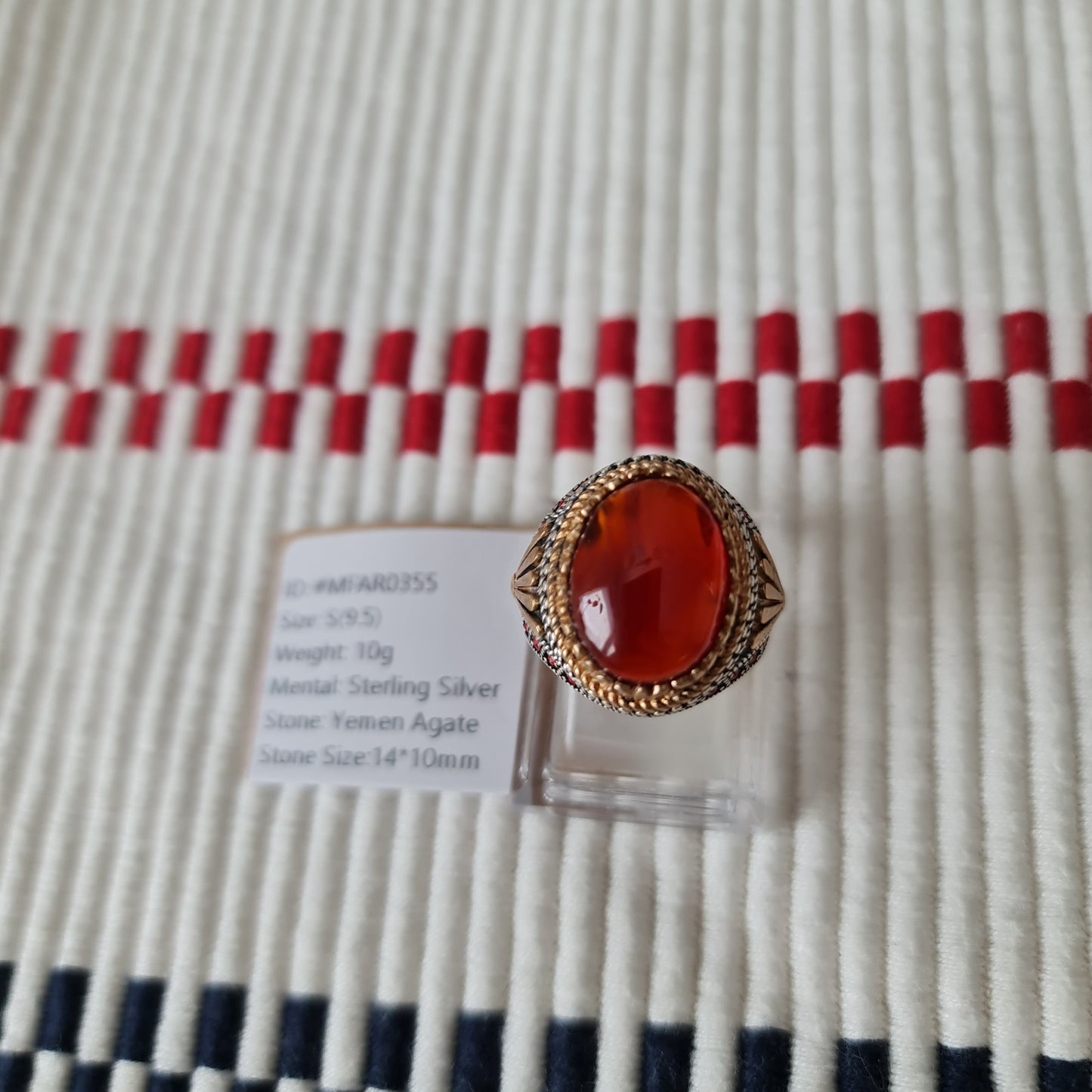 Yemeni Rare Genuine Agate 925 Silver Men's Ring MFAR0355