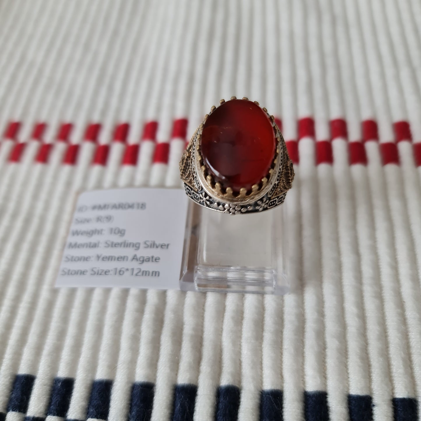 Yemeni Rare Genuine Agate 925 Silver Men's Ring MFAR0418