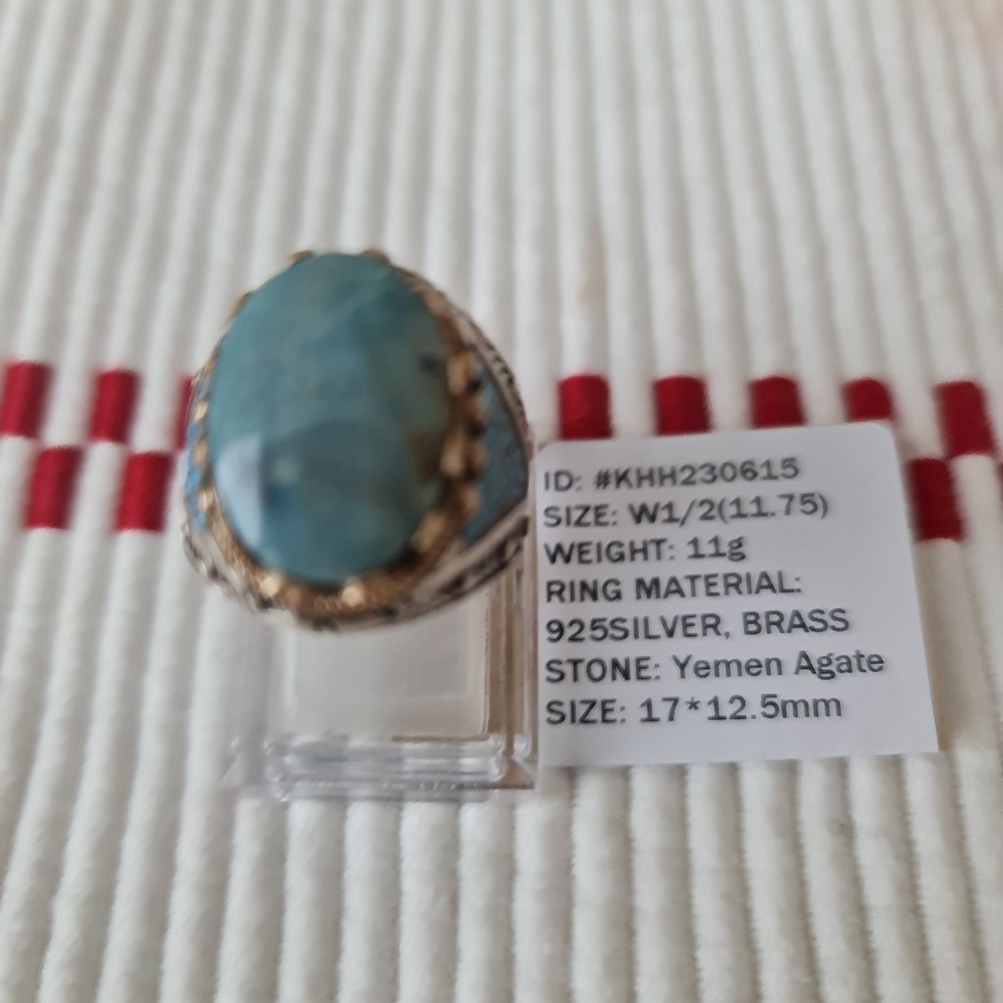 Anillo yemení de ágata genuina de plata 925 para hombre, raro, MFH230615