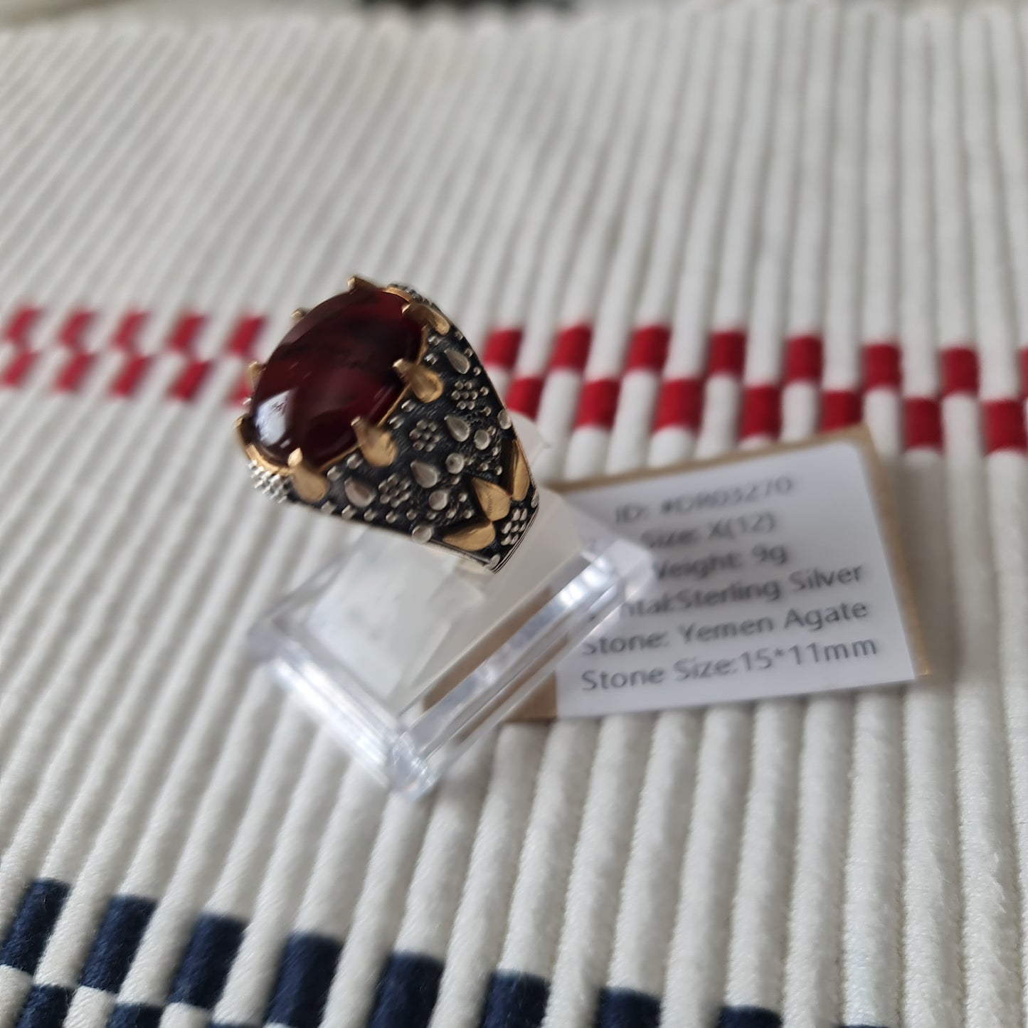 Yemeni Rare Genuine Agate 925 Silver Men's Ring DR03270