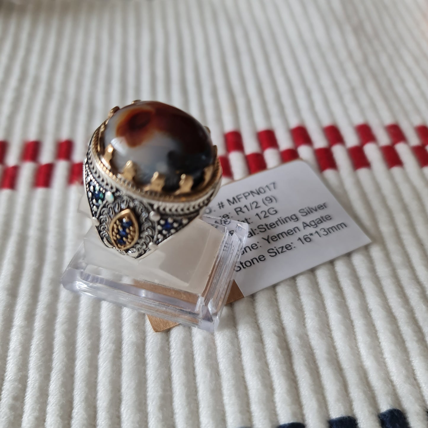 Yemeni Rare Genuine Agate 925 Silver Men's Ring MFPN017