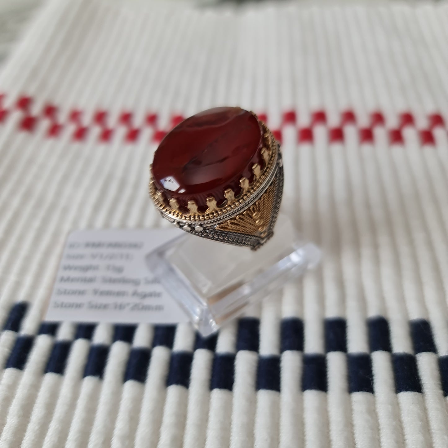 Yemeni Rare Genuine Agate 925 Silver Men's Ring MFAR0342