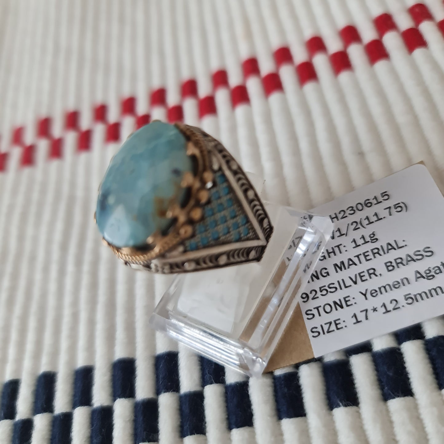 Anillo yemení de ágata genuina de plata 925 para hombre, raro, MFH230615
