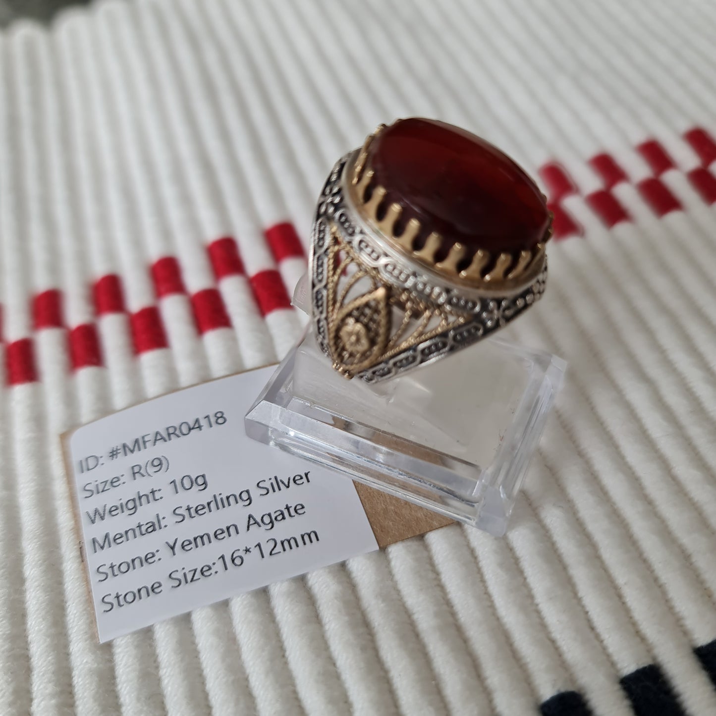 Yemeni Rare Genuine Agate 925 Silver Men's Ring MFAR0418