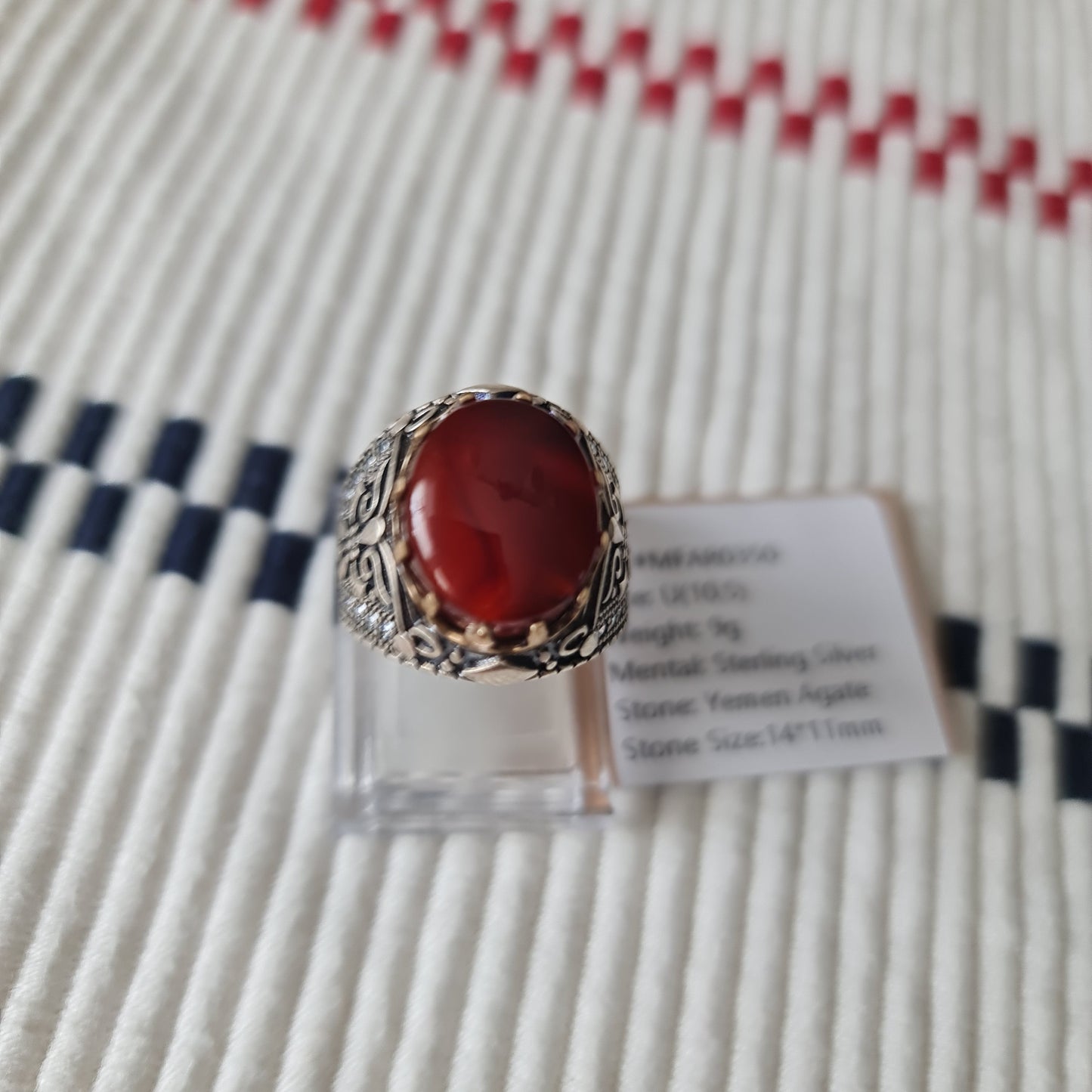 Yemeni Rare Genuine Agate 925 Silver Men's Ring MFAR0350
