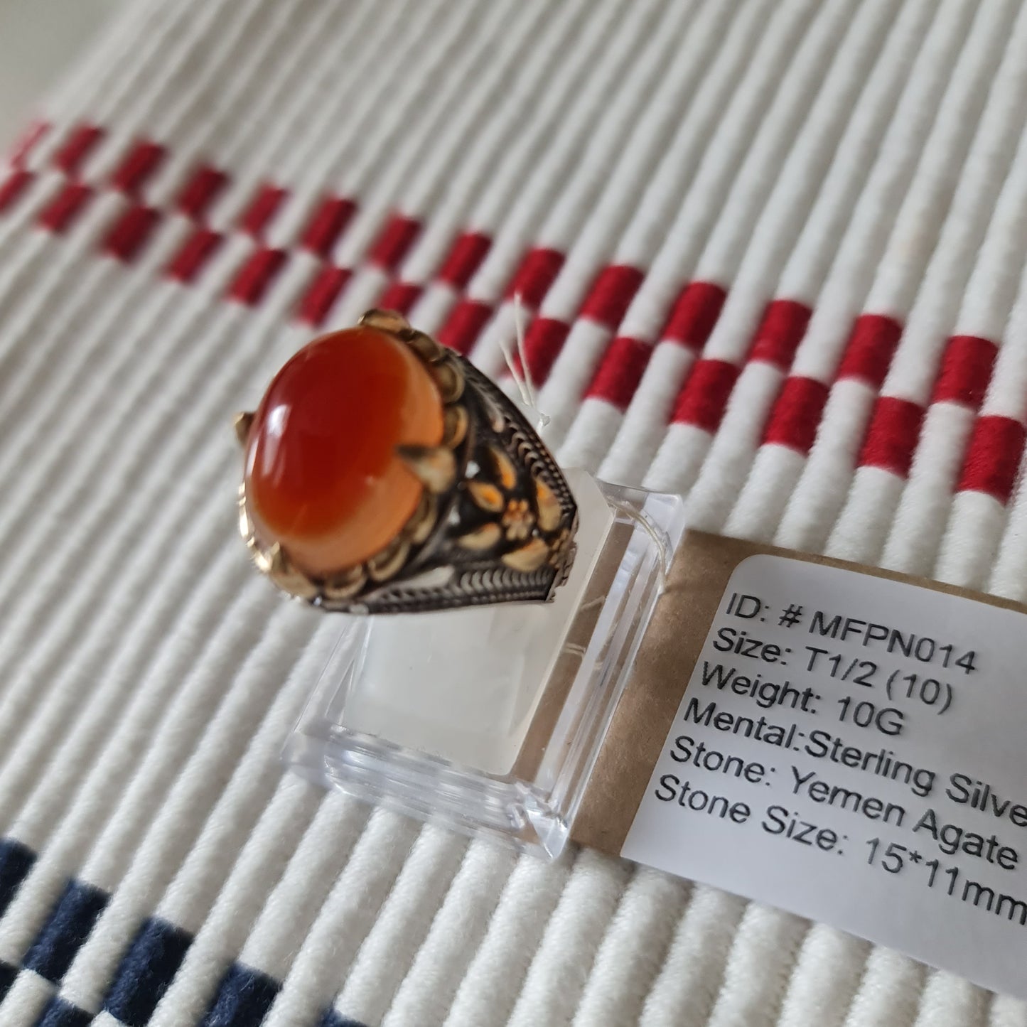 Yemeni Rare Genuine Agate 925 Silver Men's Ring MFPN014