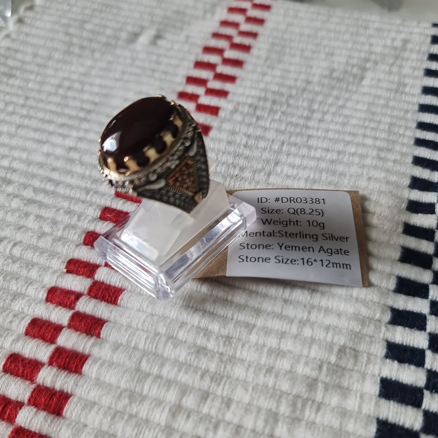Yemeni Rare Genuine Agate 925 Silver Men's Ring DR03381