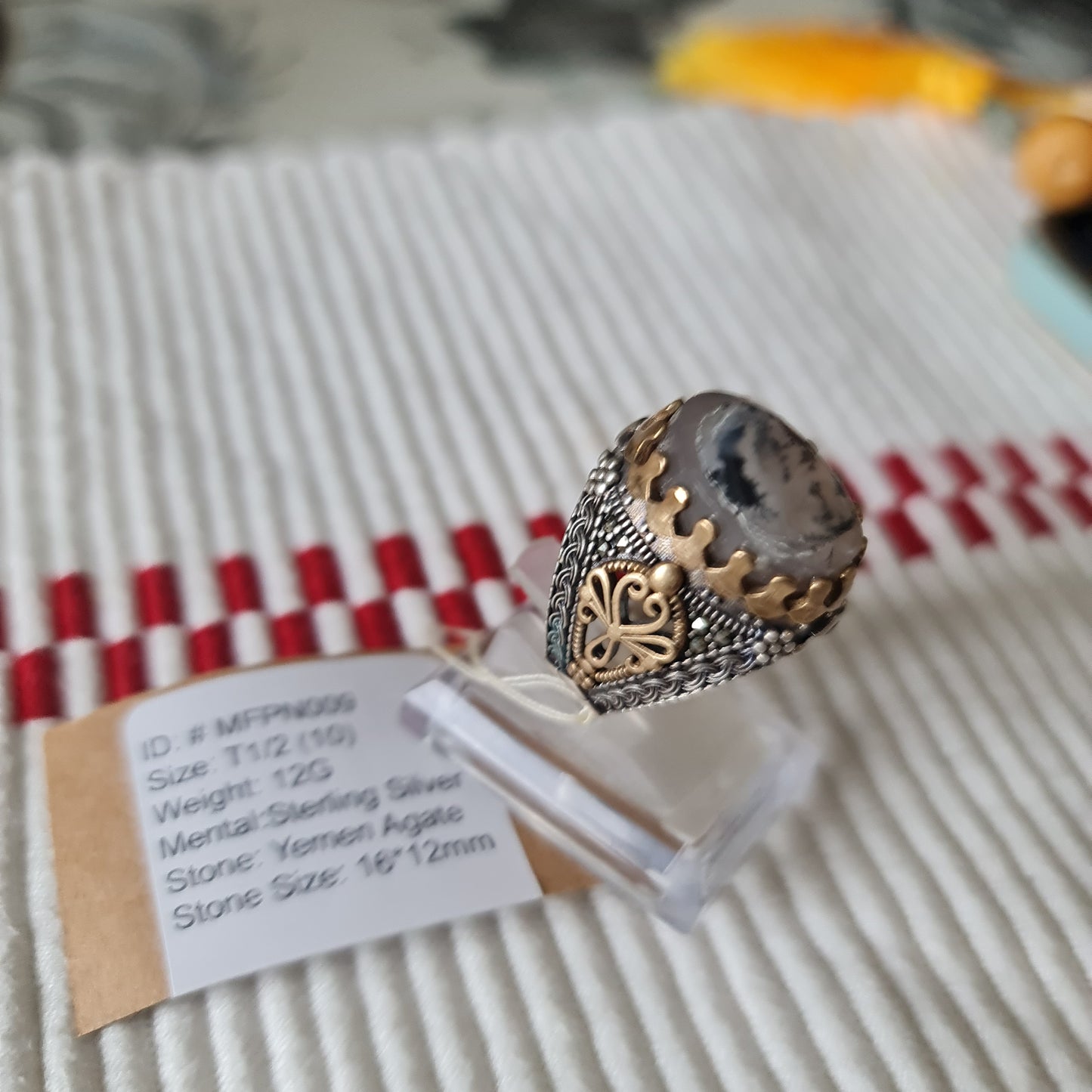Yemeni Rare Genuine Agate 925 Silver Men's Ring MFPN009