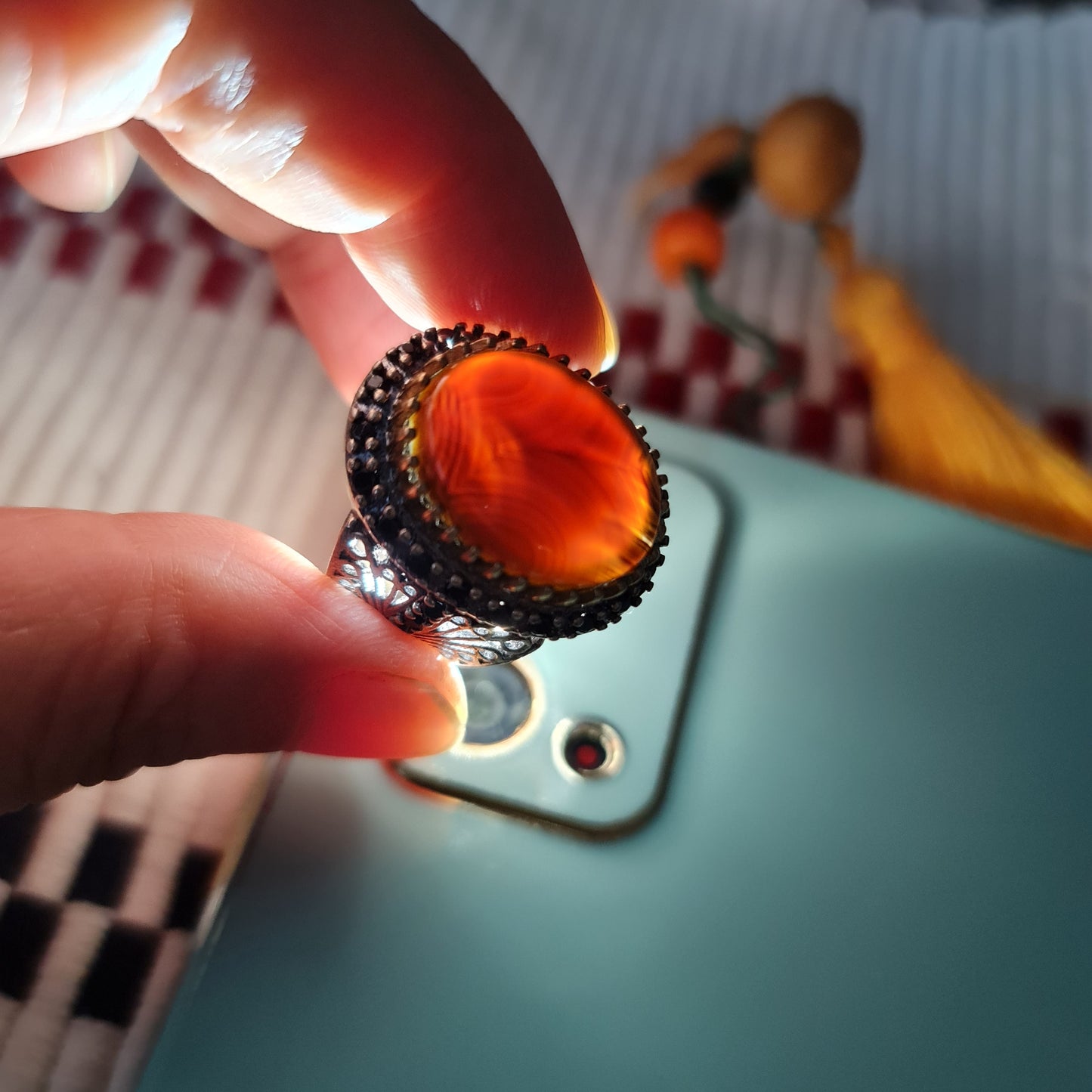 Anillo de plata 925 yemení de ágata auténtica, raro para hombre, KHY230336