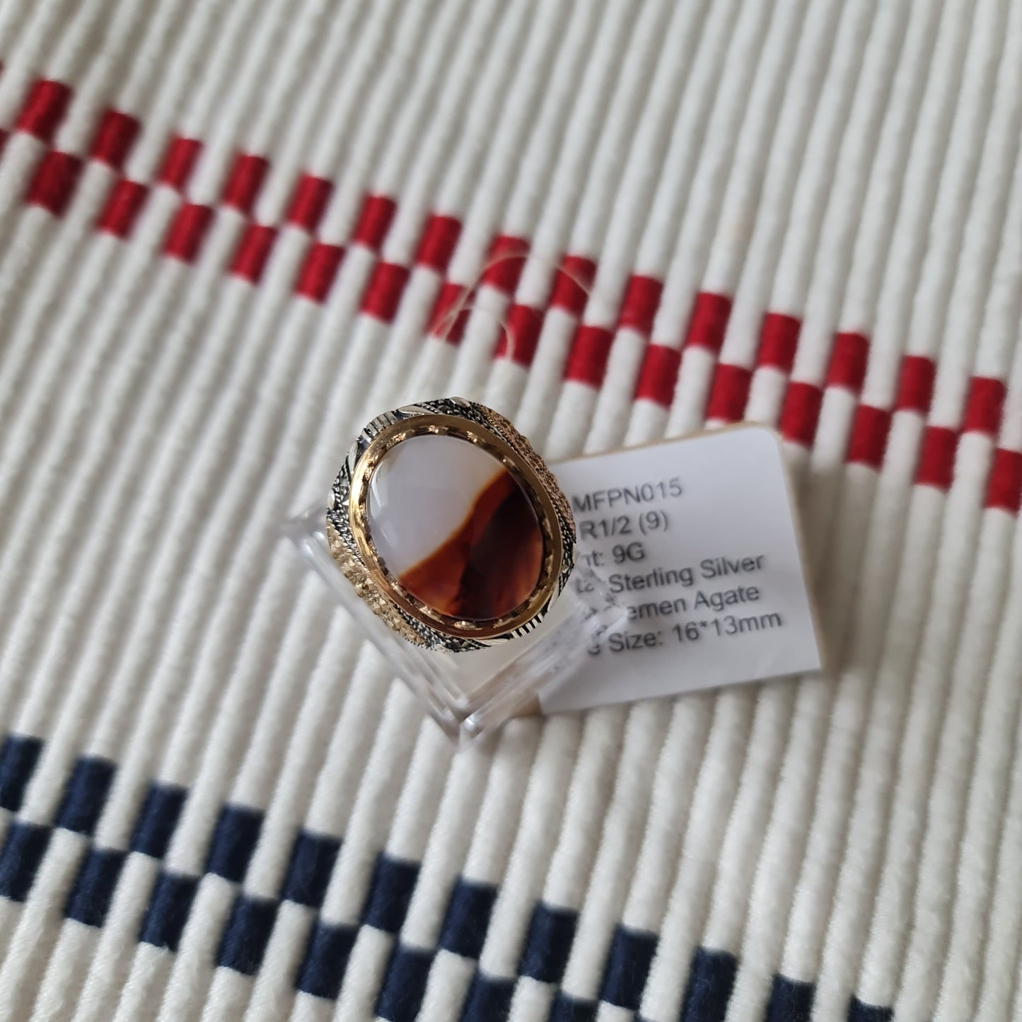 Yemeni Rare Genuine Agate 925 Silver Men's Ring MFPN015