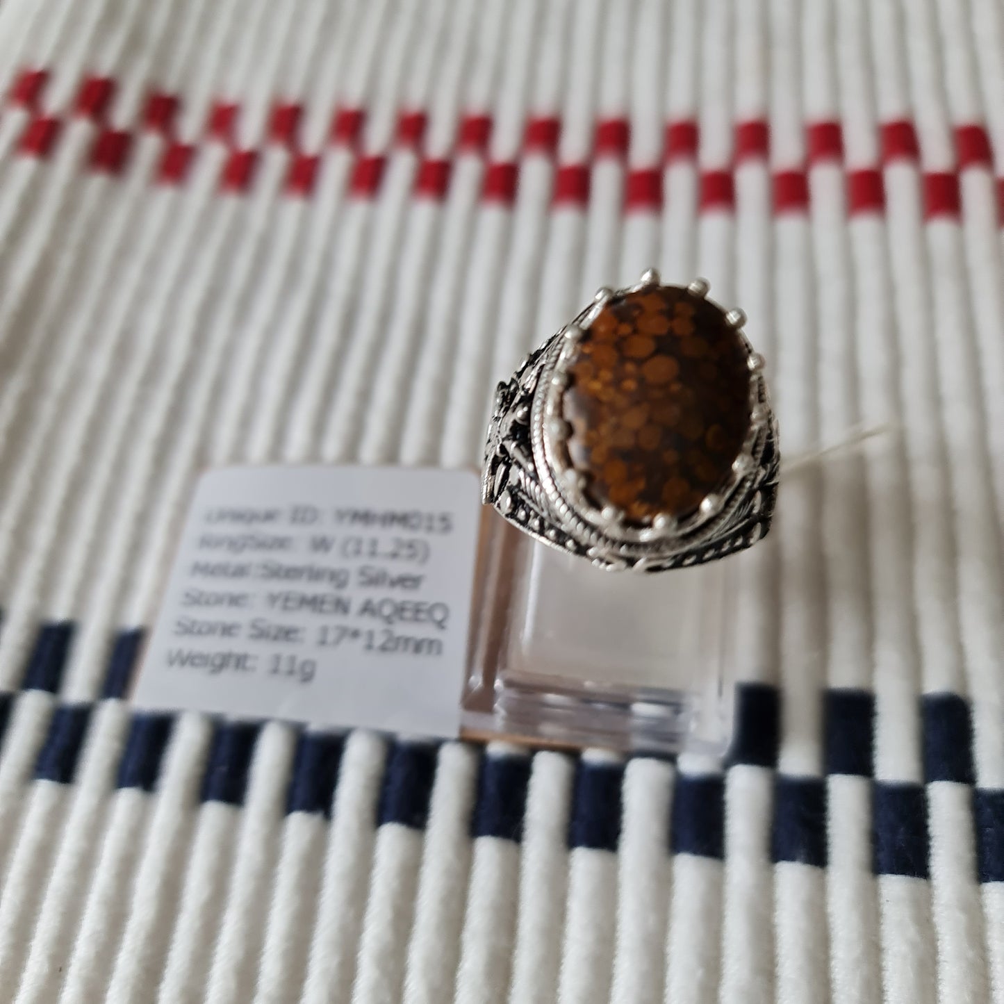 Yemeni Rare Genuine Agate 925 Silver Men's Ring YMHM015