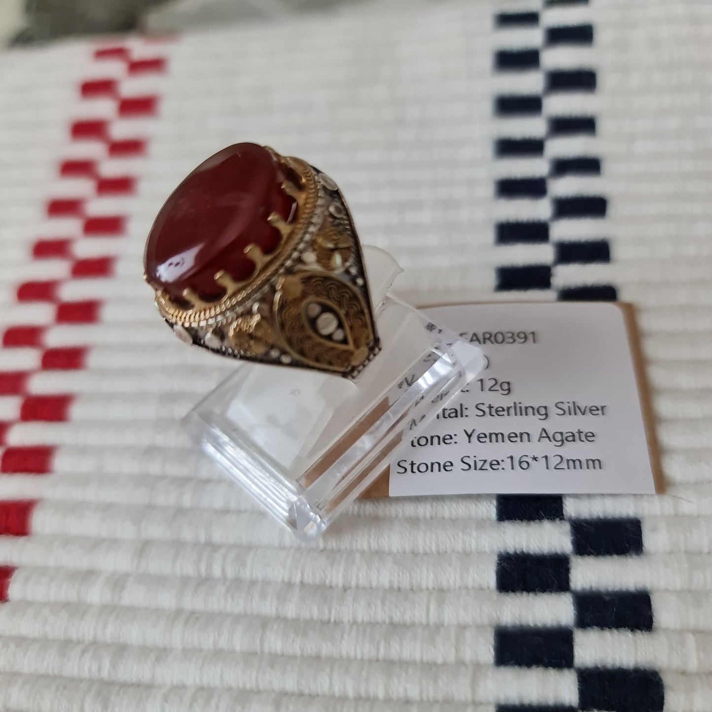 Yemeni Rare Genuine Agate 925 Silver Men's Ring MFAR0391