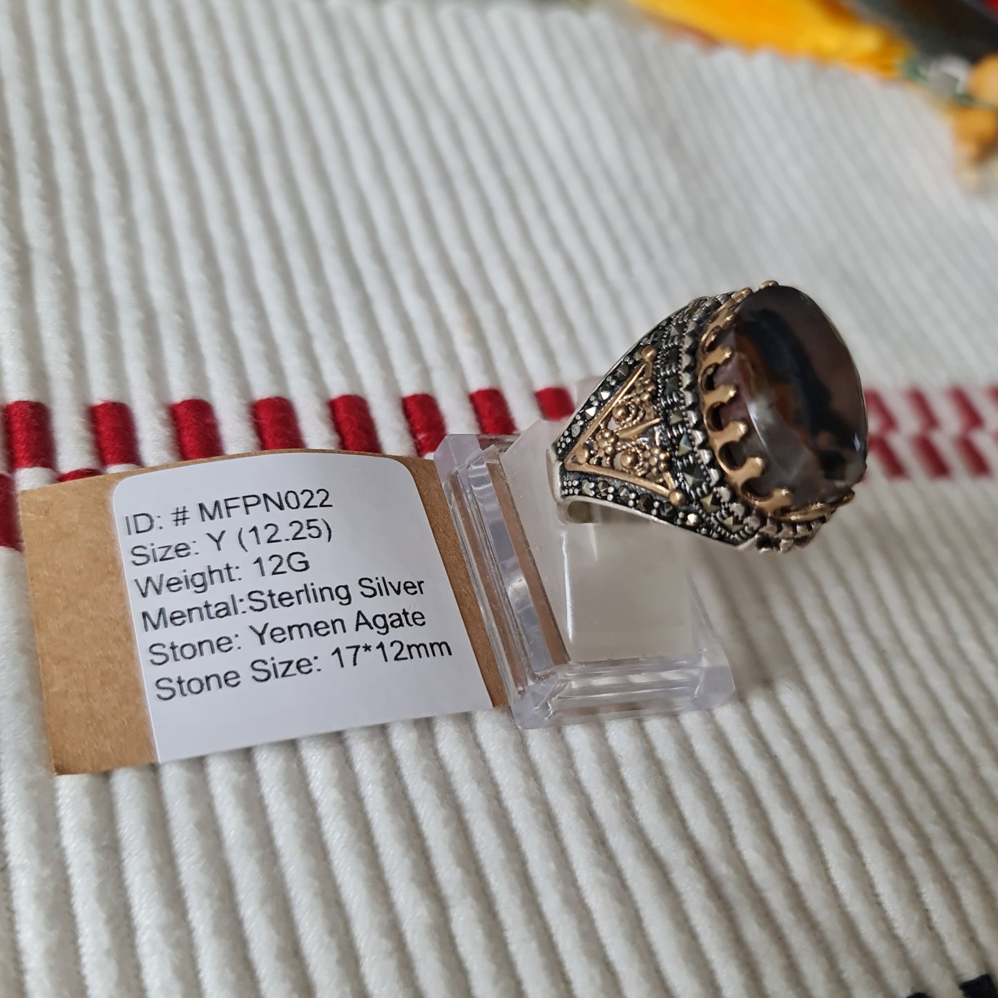 Yemeni Rare Genuine Agate 925 Silver Men's Ring MFPN022