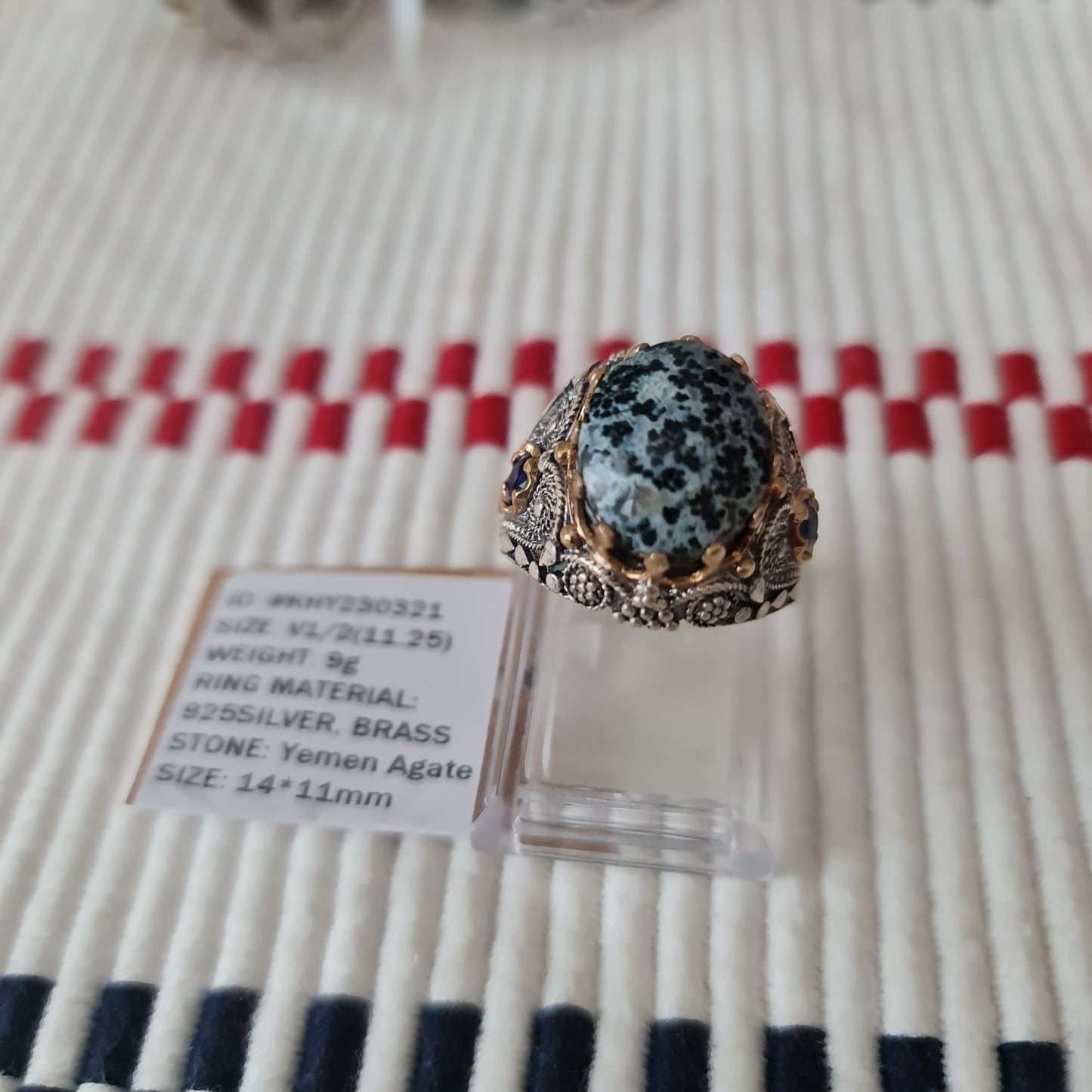 Anillo de plata 925 yemení de ágata auténtica, raro para hombre, KHY230321