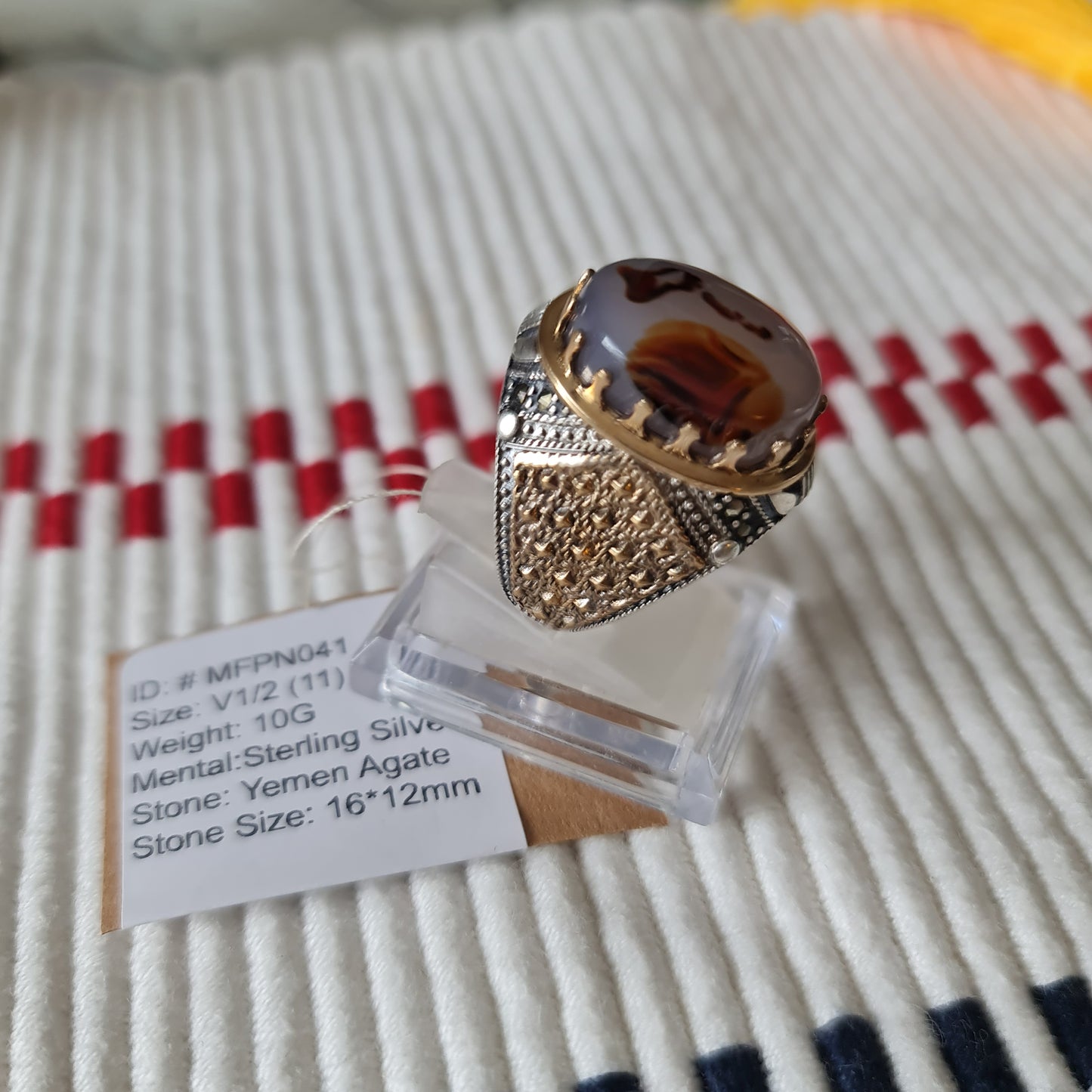 Yemeni Rare Genuine Agate 925 Silver Men's Ring MFPN041