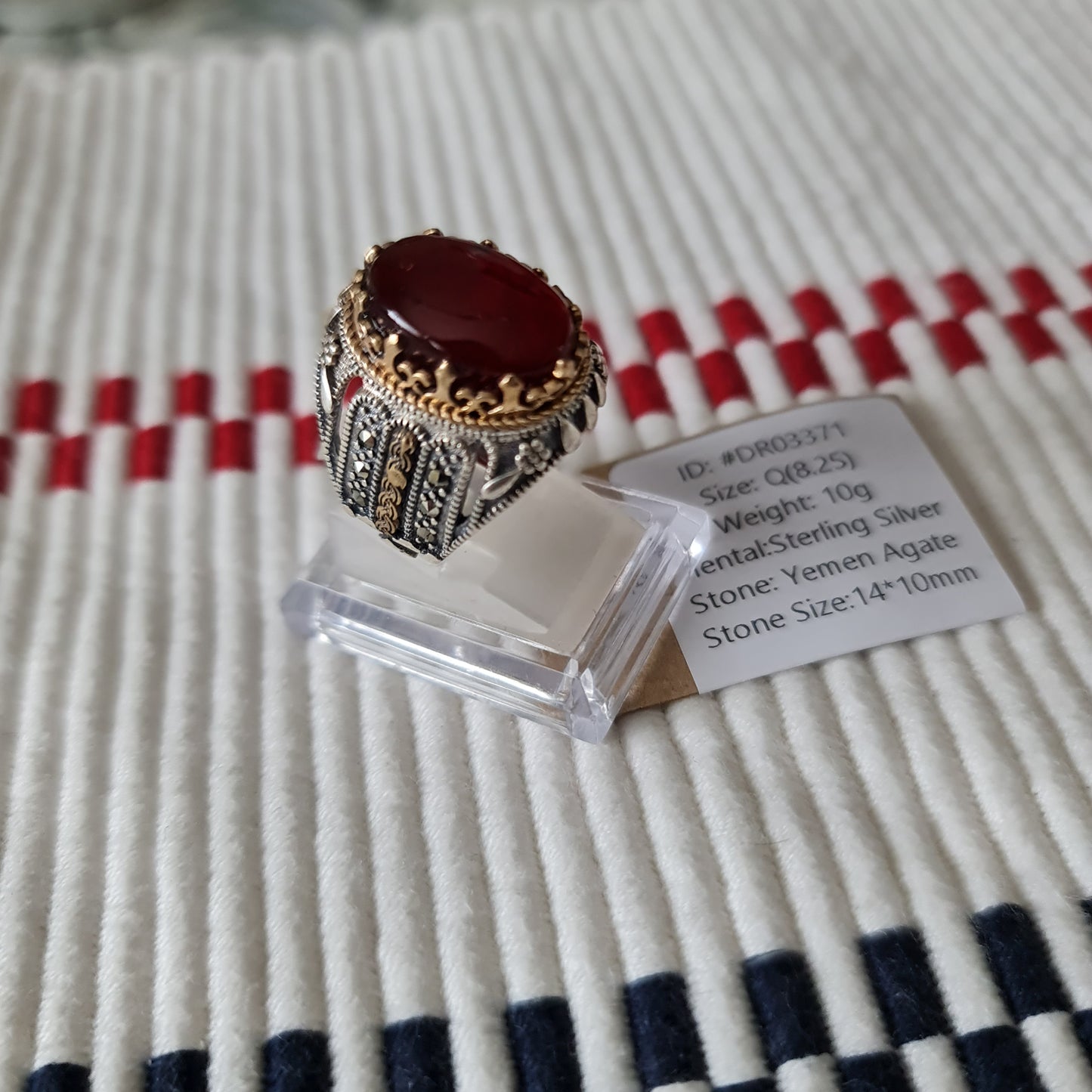 Yemeni Rare Genuine Agate 925 Silver Men's Ring DR03371