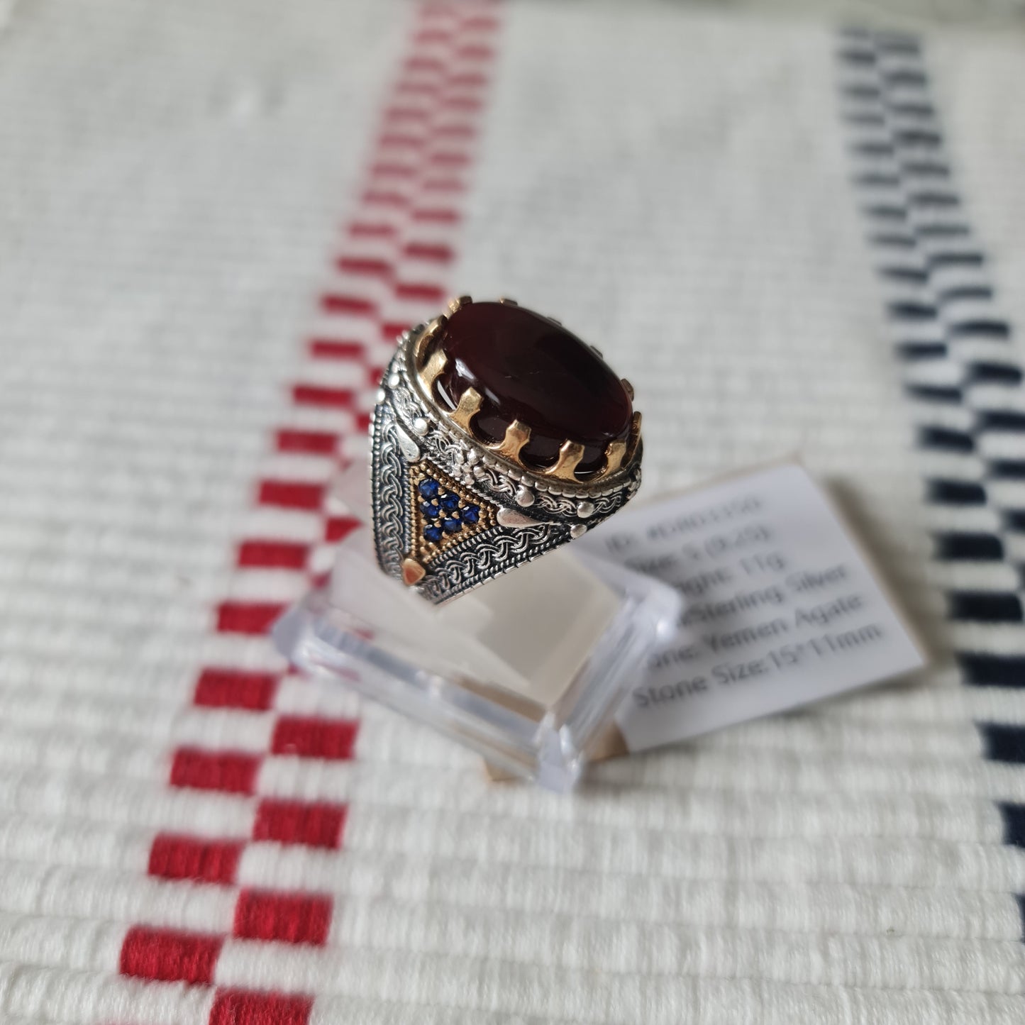 Yemeni Rare Genuine Agate 925 Silver Men's Ring DR03350