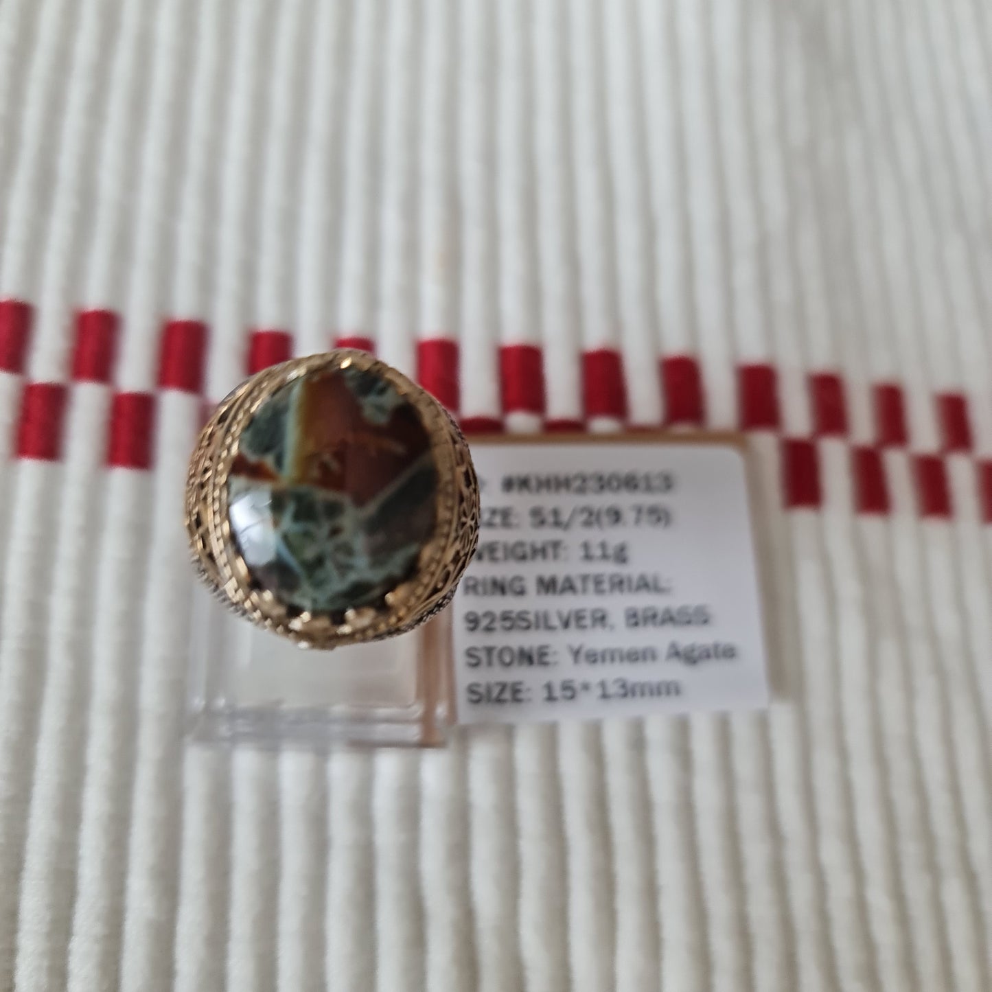 Yemeni Rare Genuine Agate 925 Silver Men's Ring KHH230613