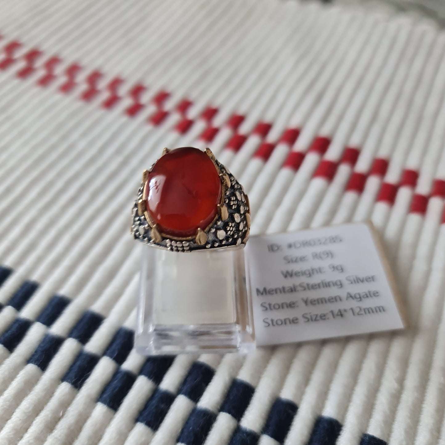 Yemeni Rare Genuine Agate 925 Silver Men's Ring DR03285