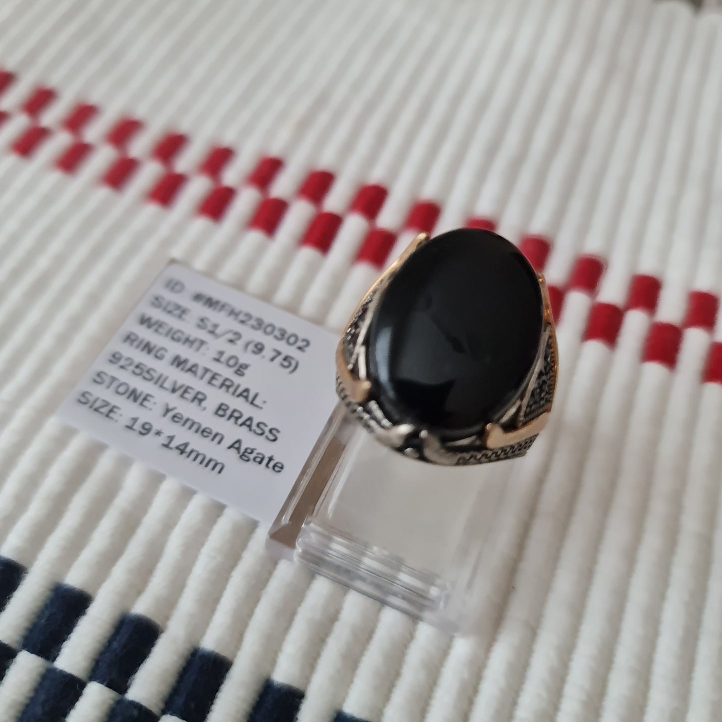 Anillo yemení de ágata genuina de plata 925 para hombre, raro, MFH230302