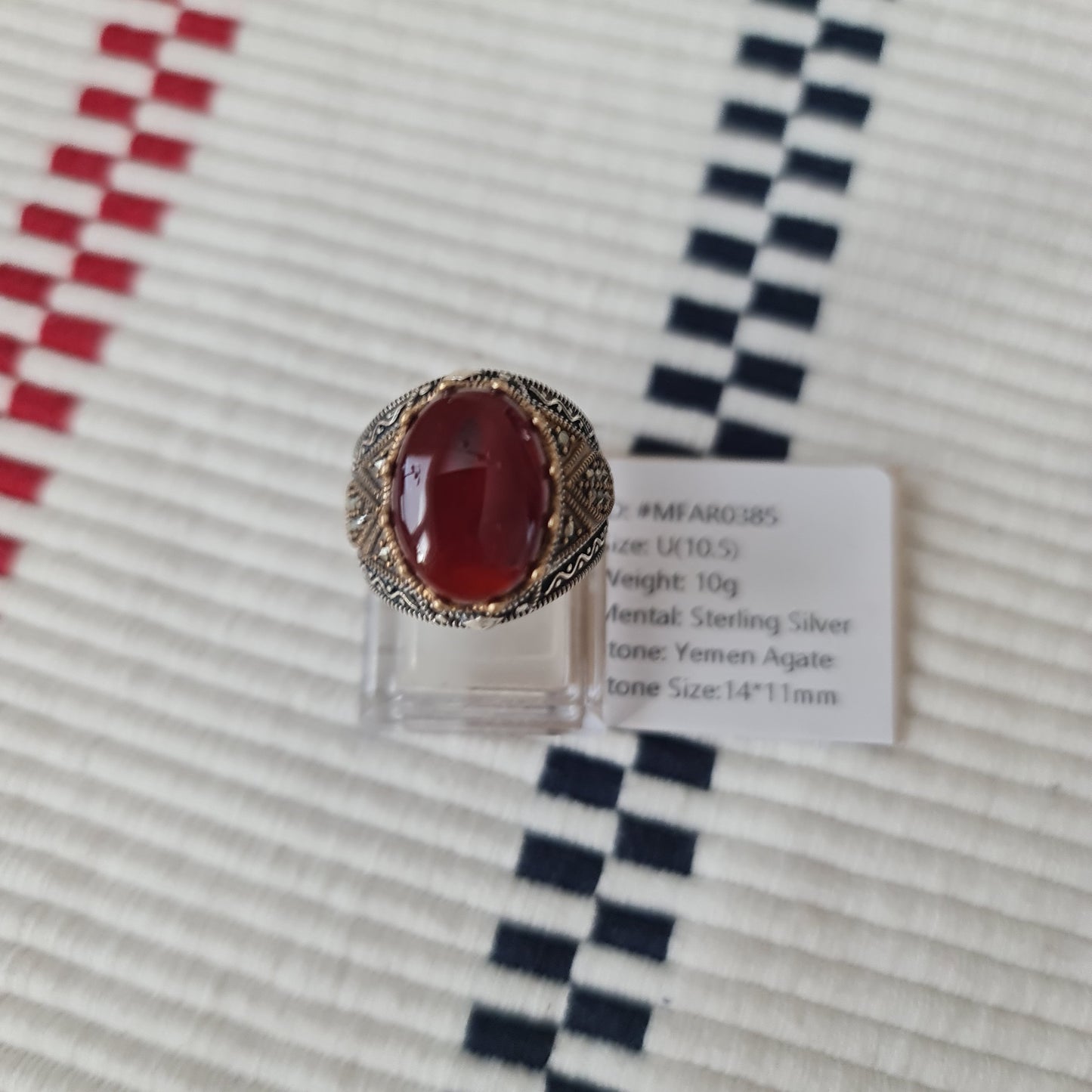 Yemeni Rare Genuine Agate 925 Silver Men's Ring MFAR0385
