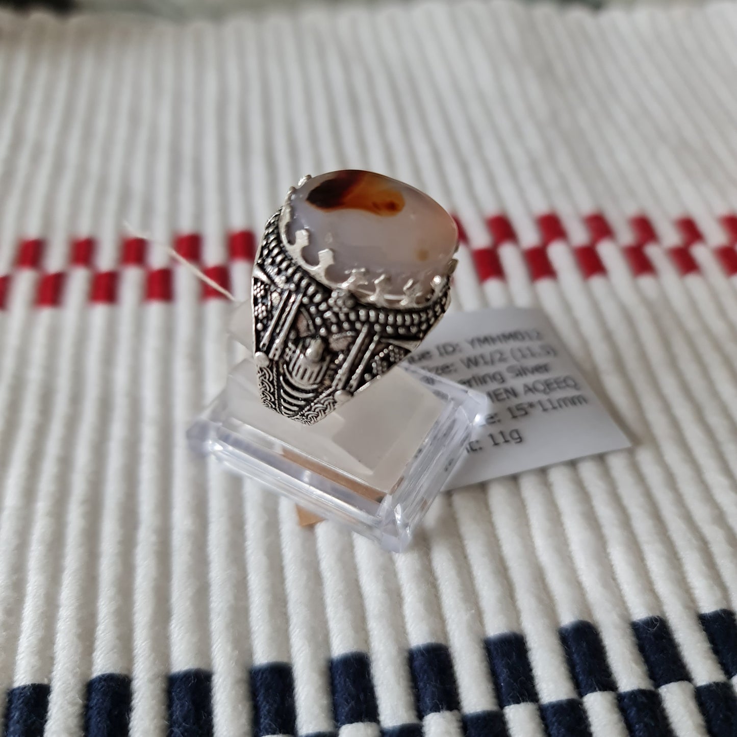 Yemeni Rare Genuine Agate 925 Silver Men's Ring YMHM012