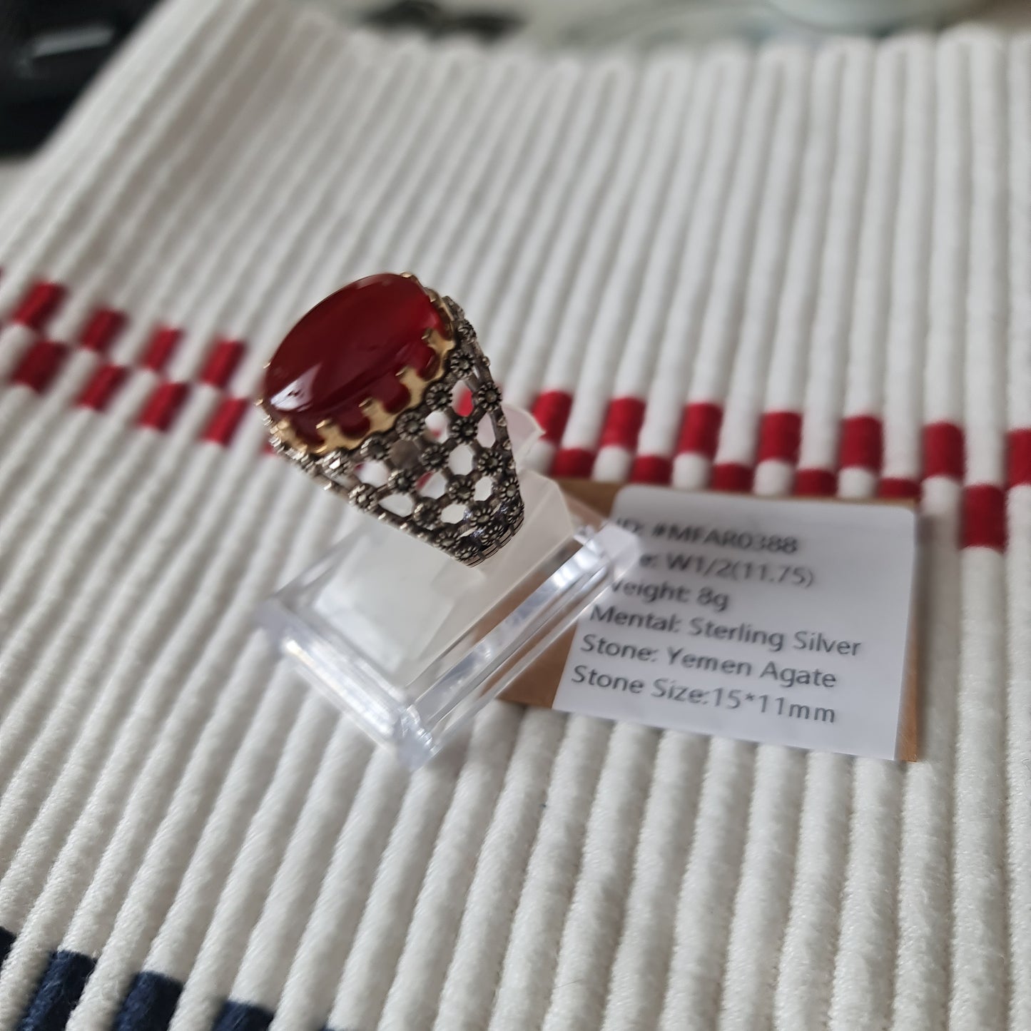 Yemeni Rare Genuine Agate 925 Silver Men's Ring MFAR0388