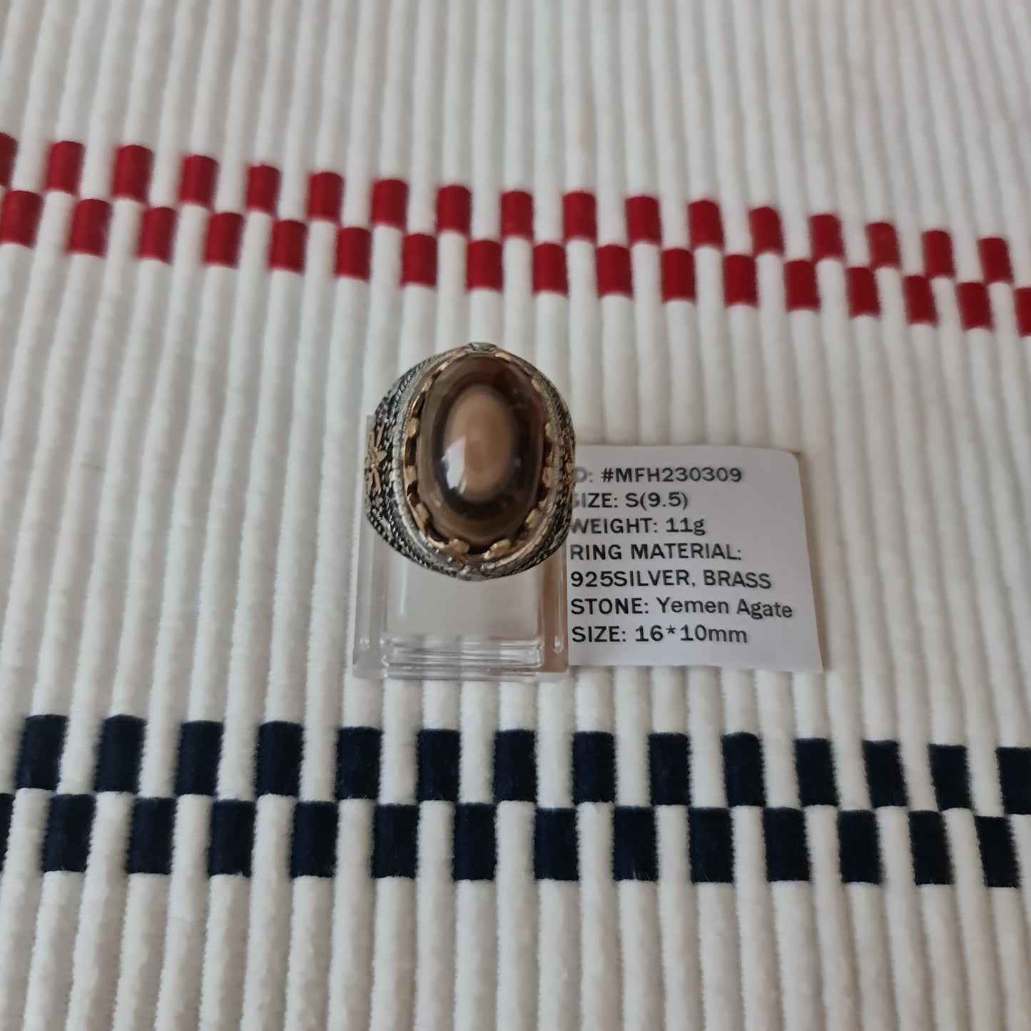 Yemeni Rare Genuine Agate 925 Silver Men's Ring MFH230309