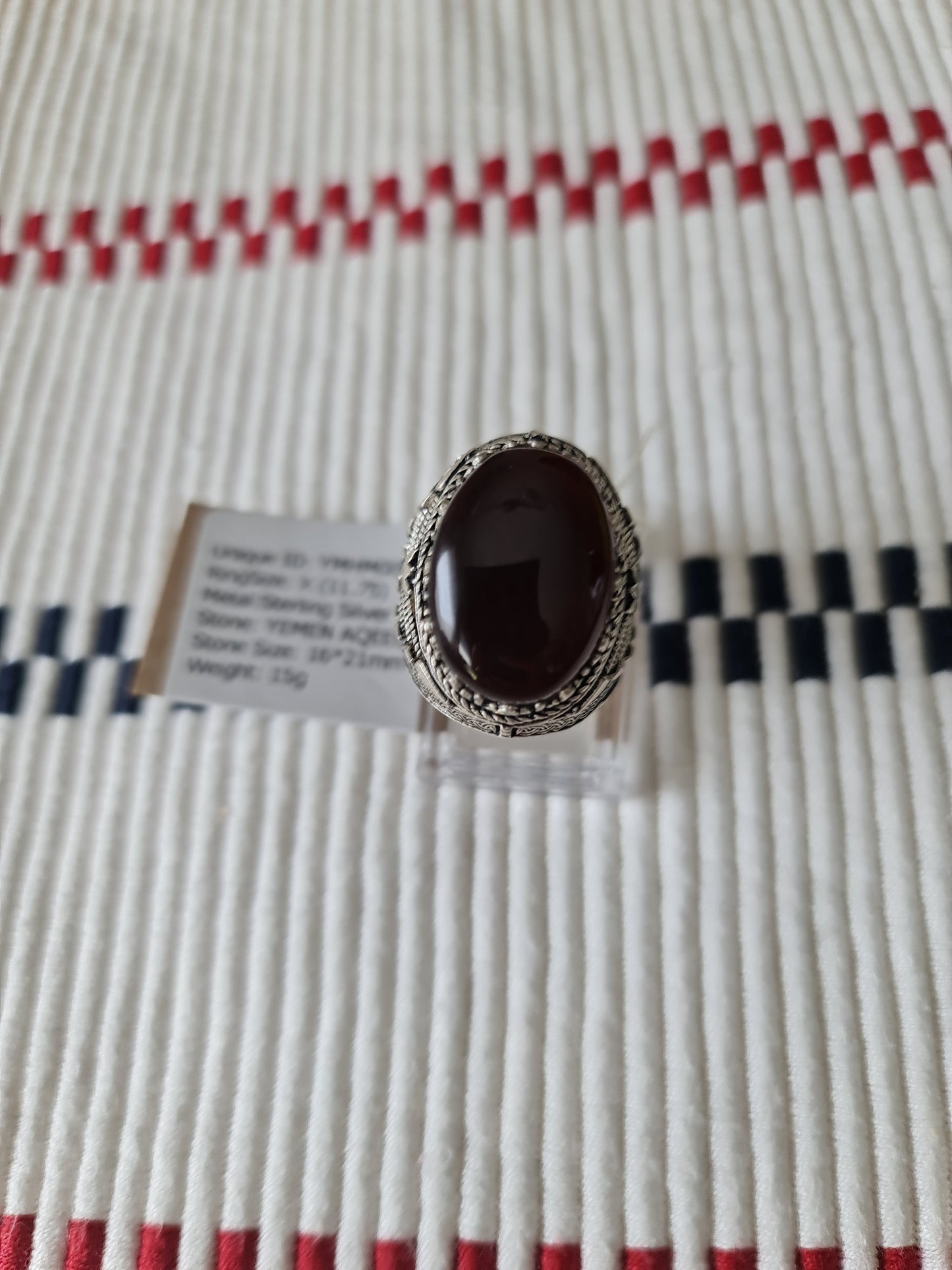 Yemeni Rare Genuine Agate 925 Silver Men's Ring YMHM006