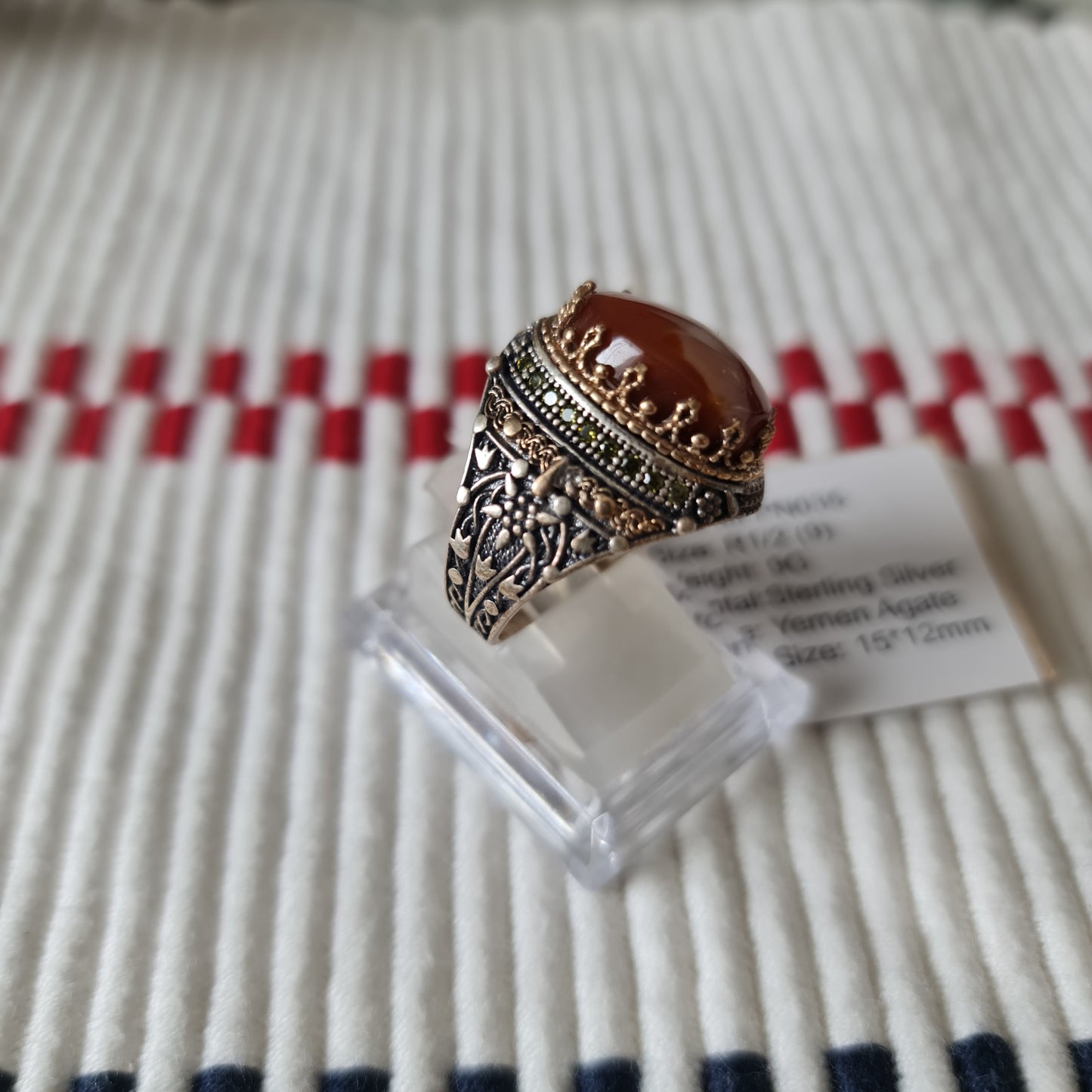 Yemeni Rare Genuine Agate 925 Silver Men's Ring MFPN035