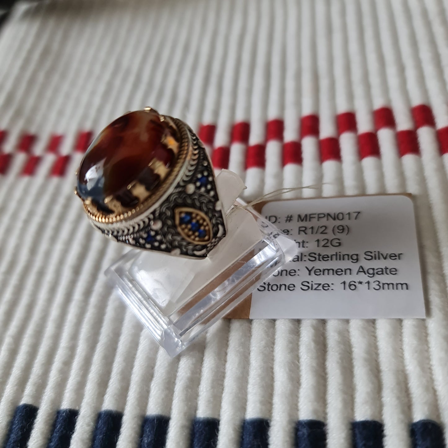 Yemeni Rare Genuine Agate 925 Silver Men's Ring MFPN017