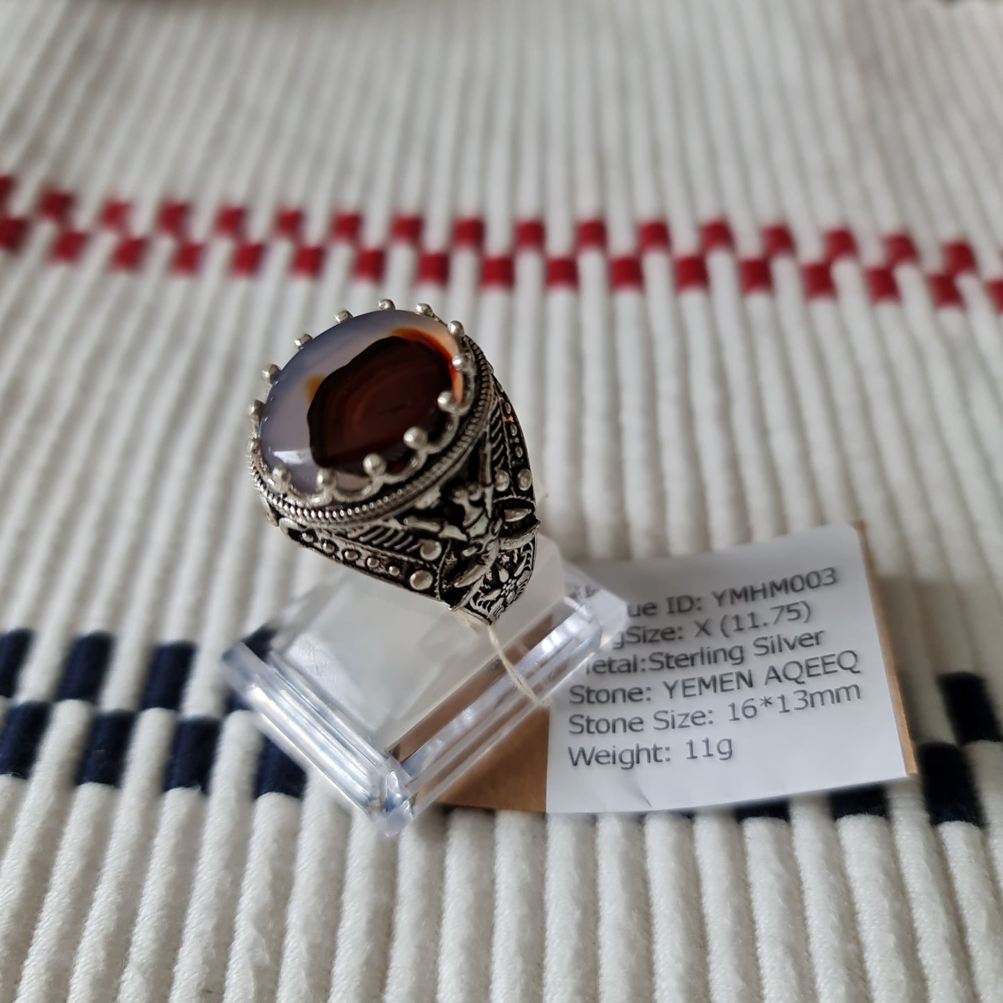 Yemeni Rare Genuine Agate 925 Silver Men's Ring YMHM003
