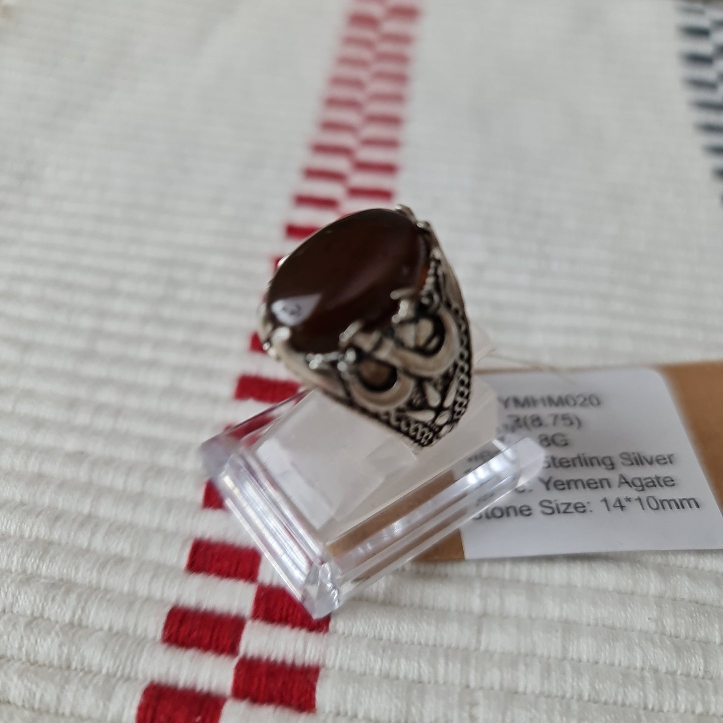 Yemeni Rare Genuine Agate 925 Silver Men's Ring YMHM020