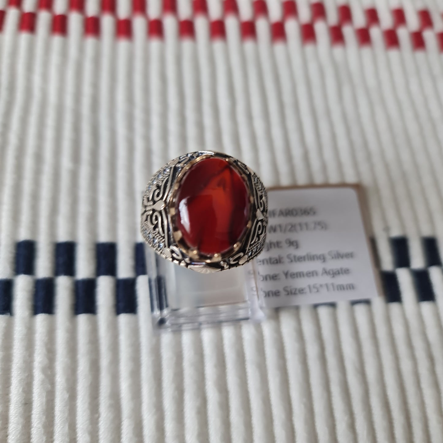 Yemeni Rare Genuine Agate 925 Silver Men's Ring MFAR0365