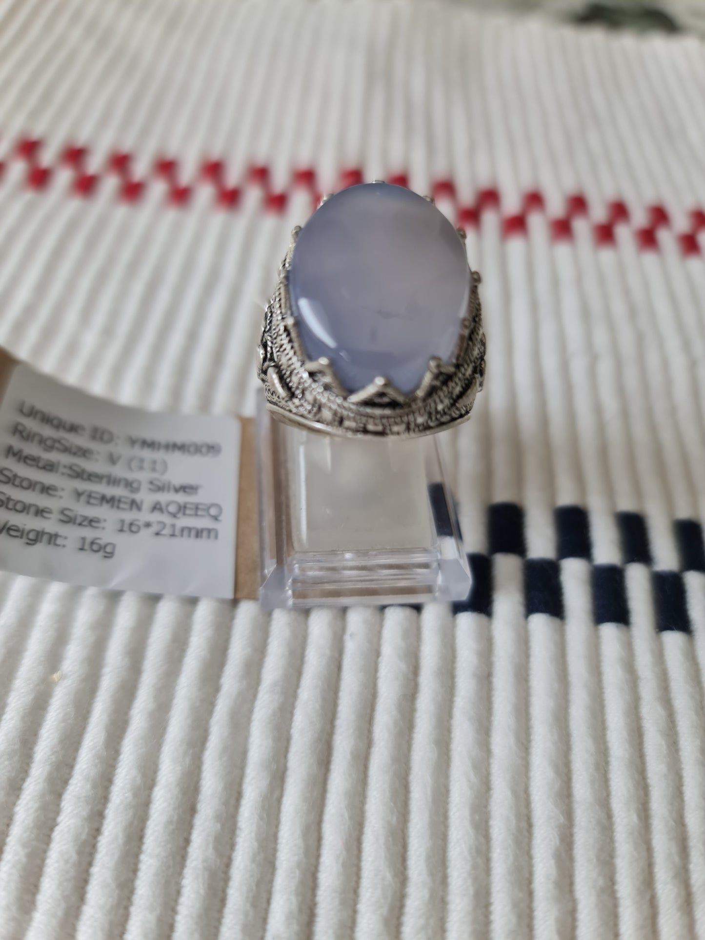Yemeni Rare Genuine Agate 925 Silver Men's Ring YMHM009