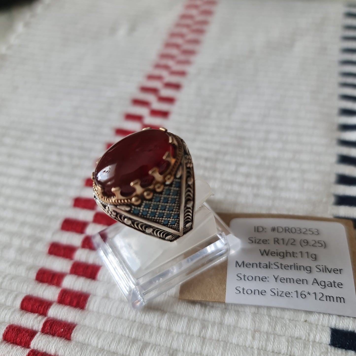 Yemeni Rare Genuine Agate 925 Silver Men's Ring DR03253