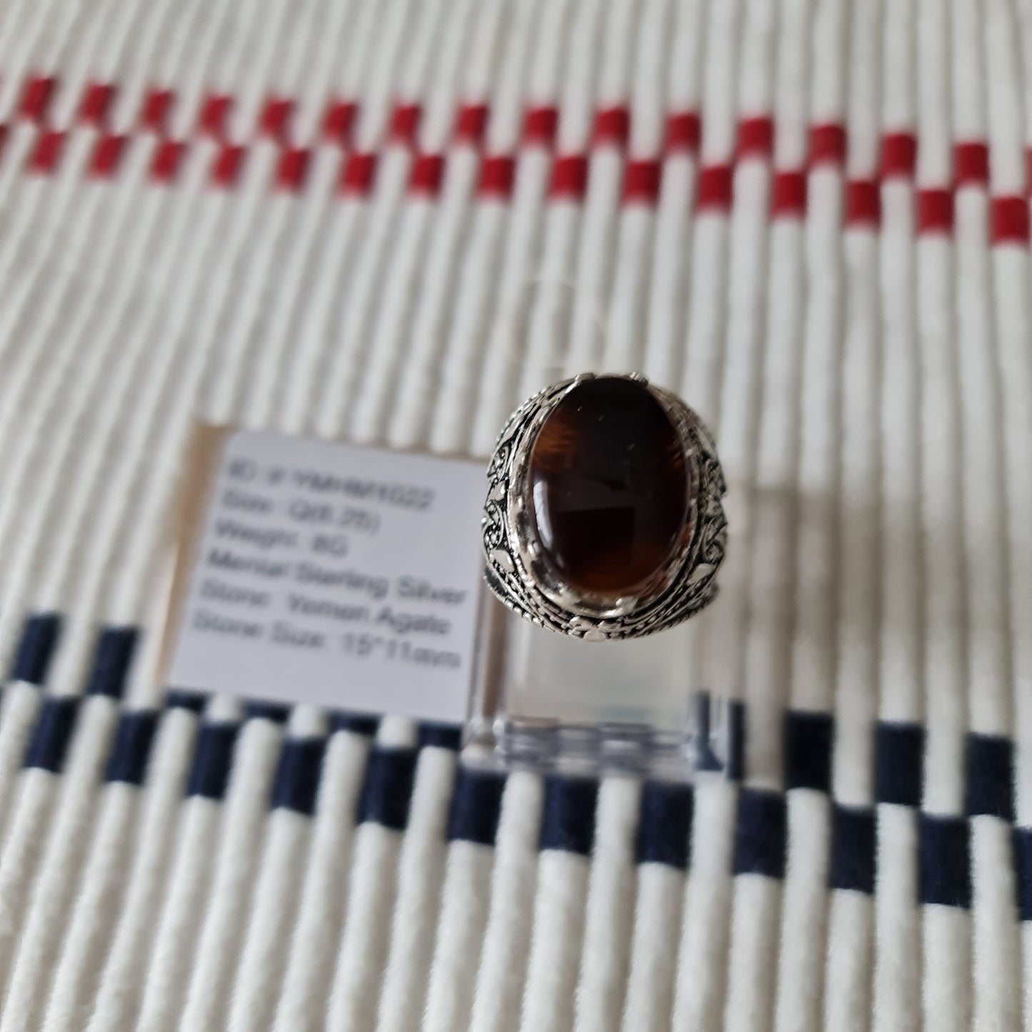 Yemeni Rare Genuine Agate 925 Silver Men's Ring YMHM1022